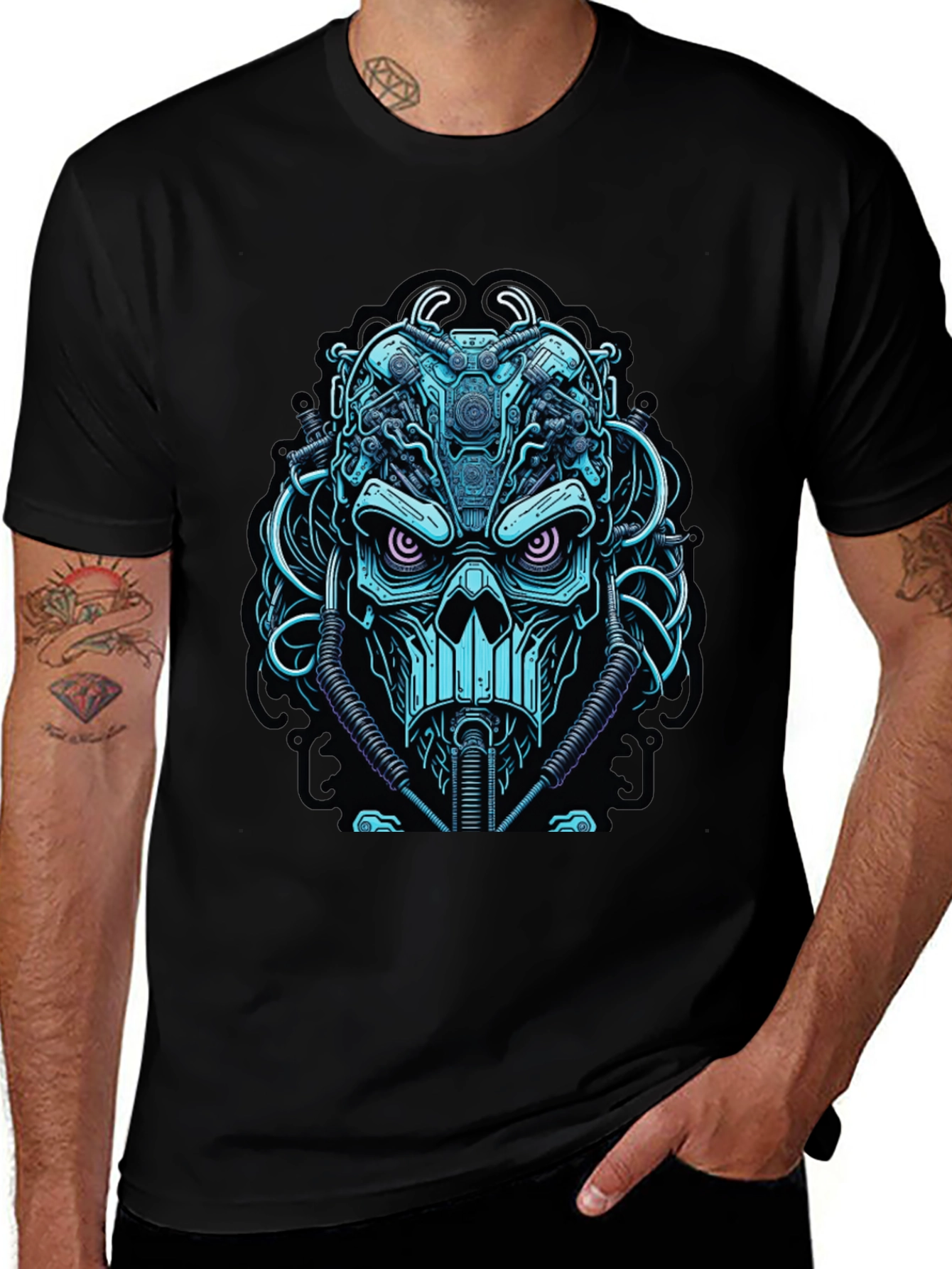 Cyberpunk Skull Graphic T-Shirt - Black Cotton Tee