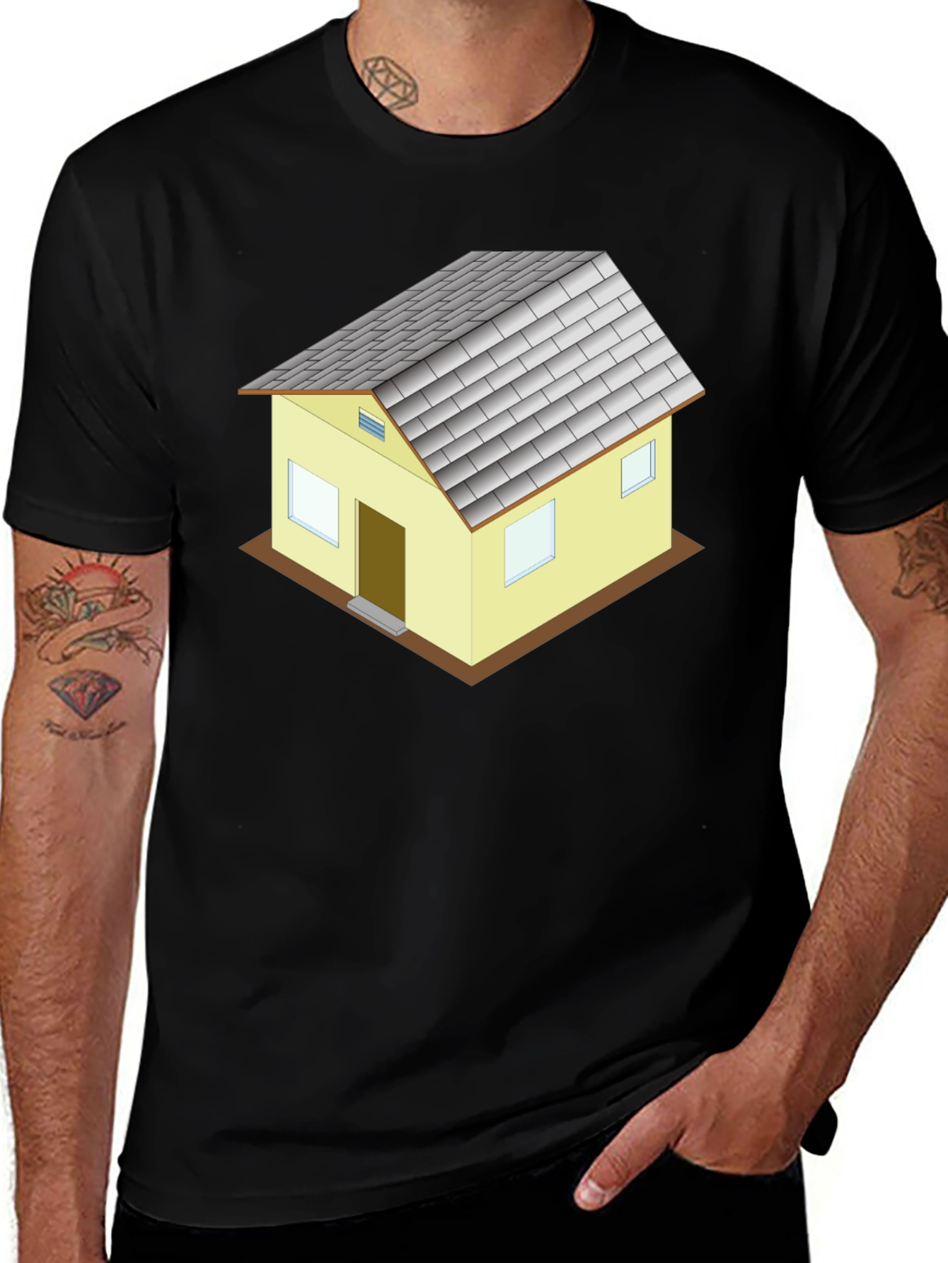 Variant 26 of Novelty House Graphic T-Shirt - Black Cotton Blend