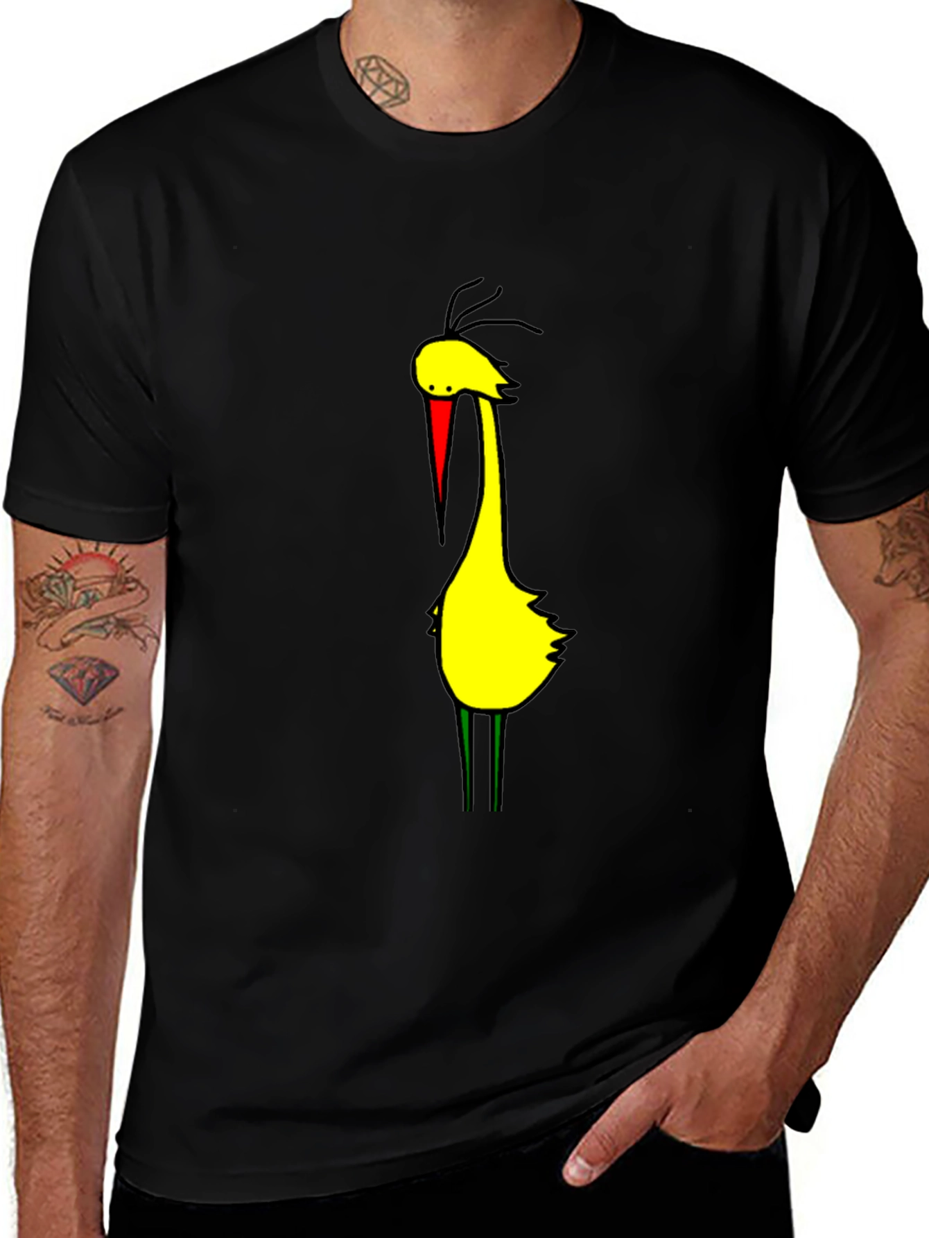 Variant 20 of Cartoon Bird Graphic Tee - Black Cotton Blend