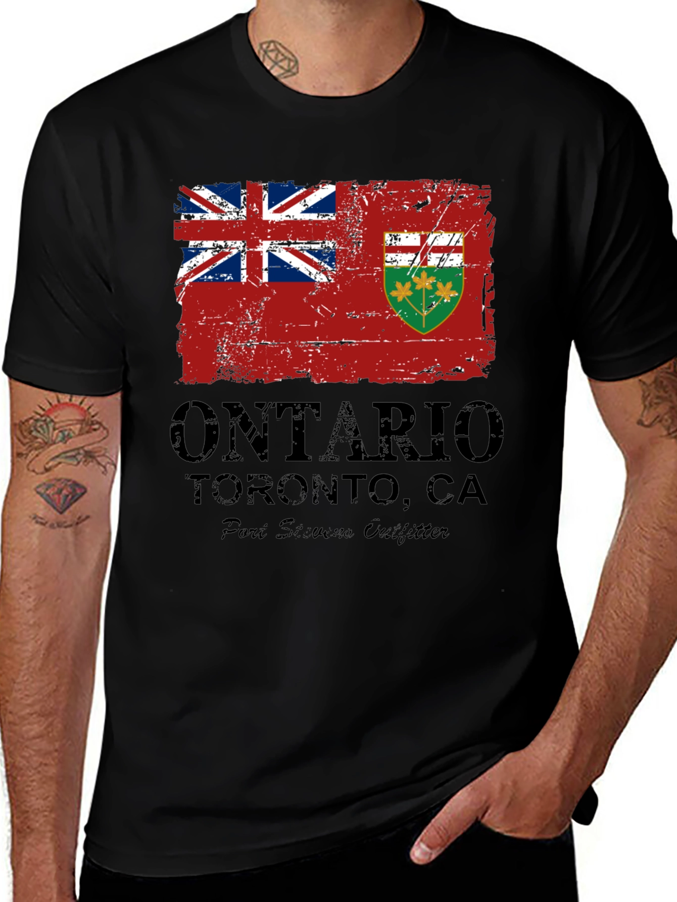 Ontario Canada T-Shirt - Distressed Flag Design