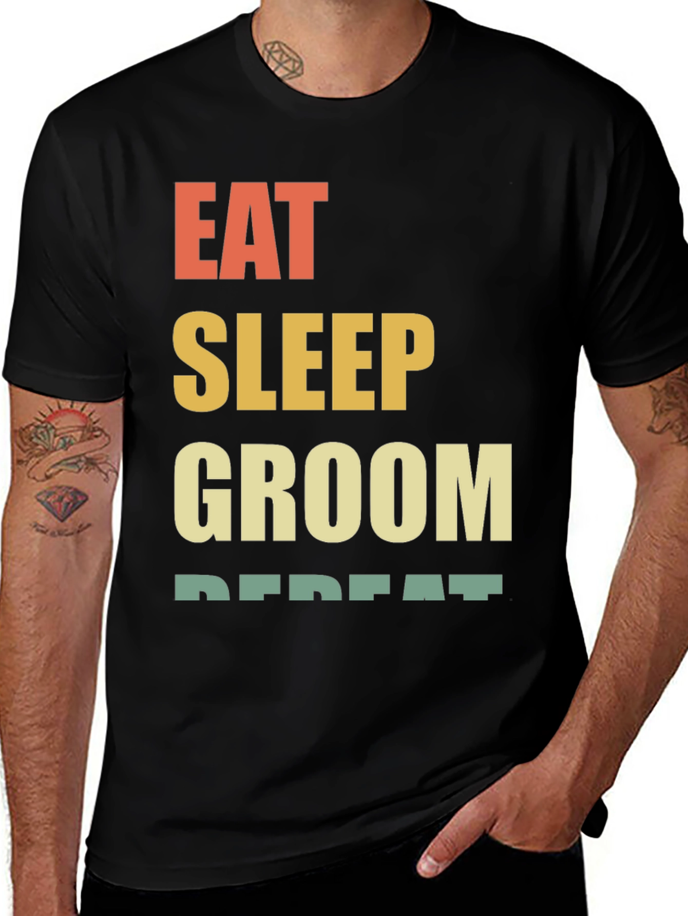 Variant 21 of Eat Sleep Groom Repeat T-Shirt - Black Cotton Tee