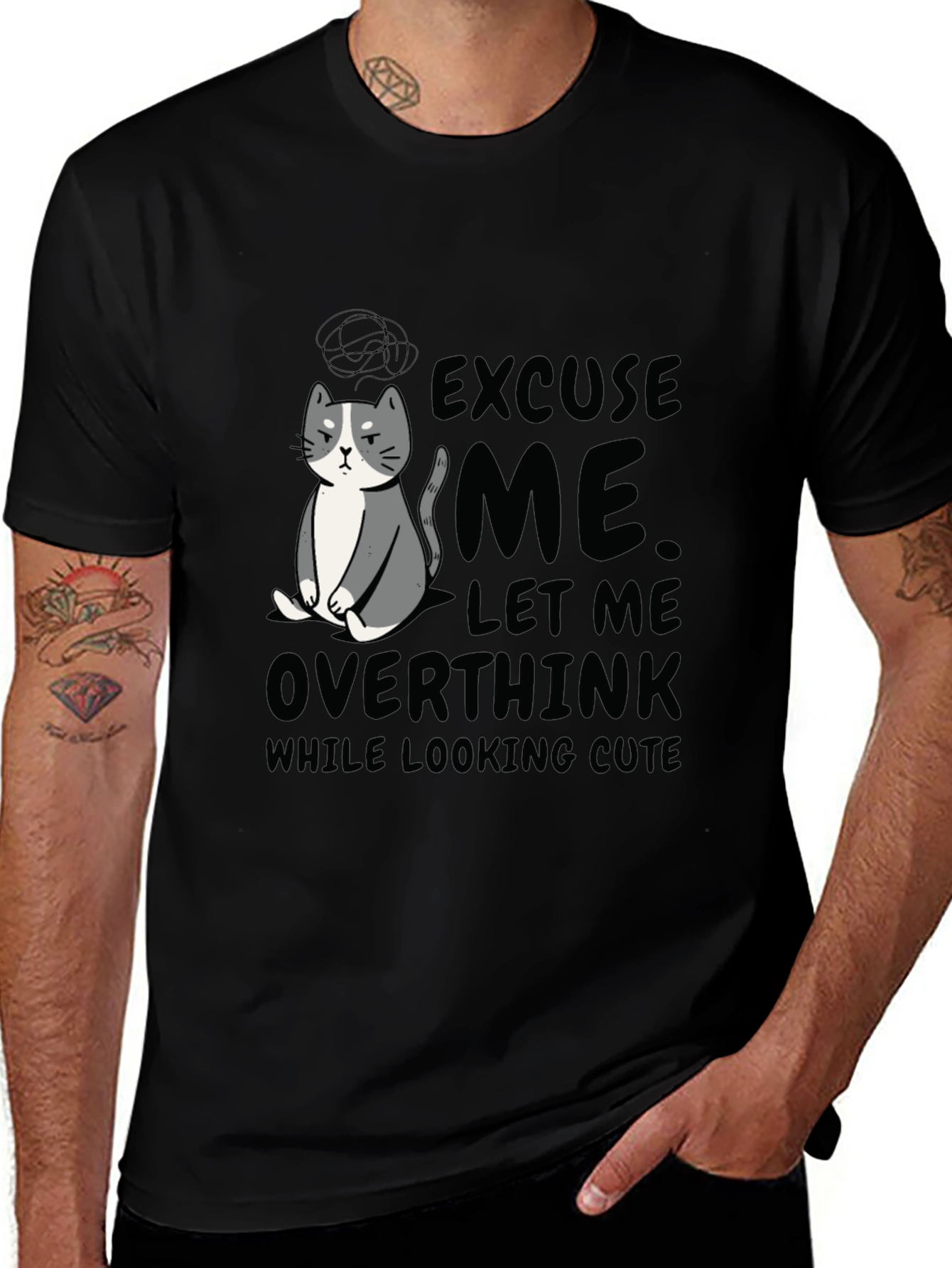 Variant 11 of Cute Cat Overthinking Graphic T-Shirt