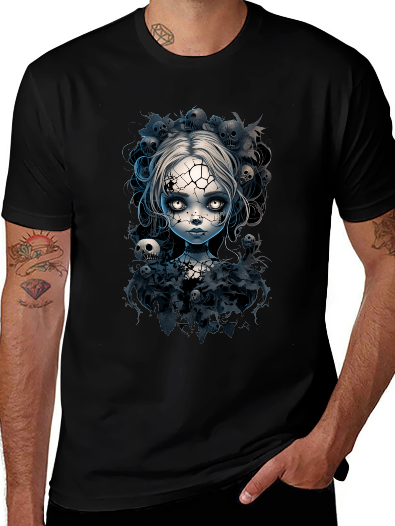 Variant 9 of Cracked Doll T-Shirt - Goth Halloween Tee