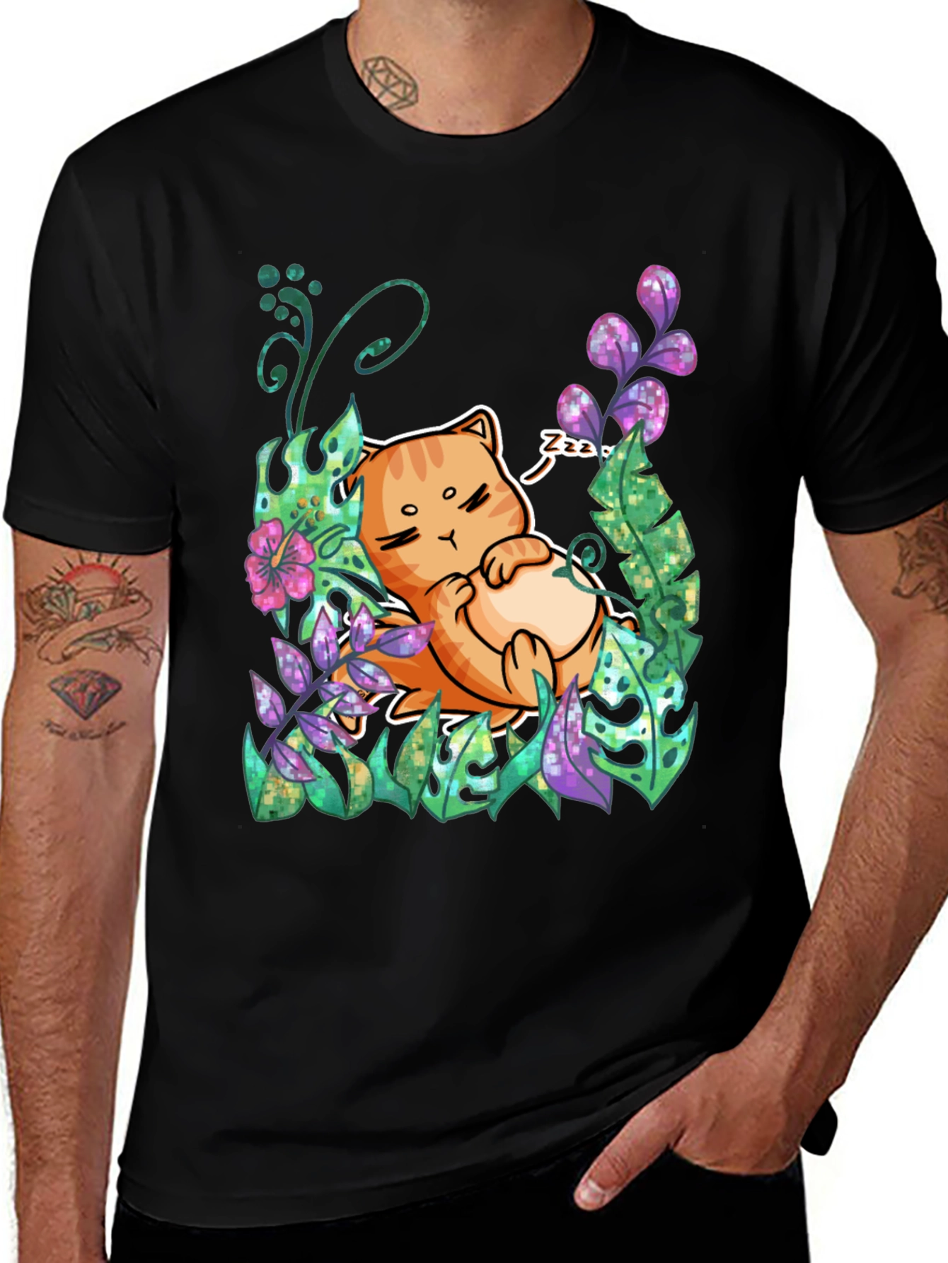 Variant 27 of Sleepy Cat in Jungle T-Shirt - Unisex Fit