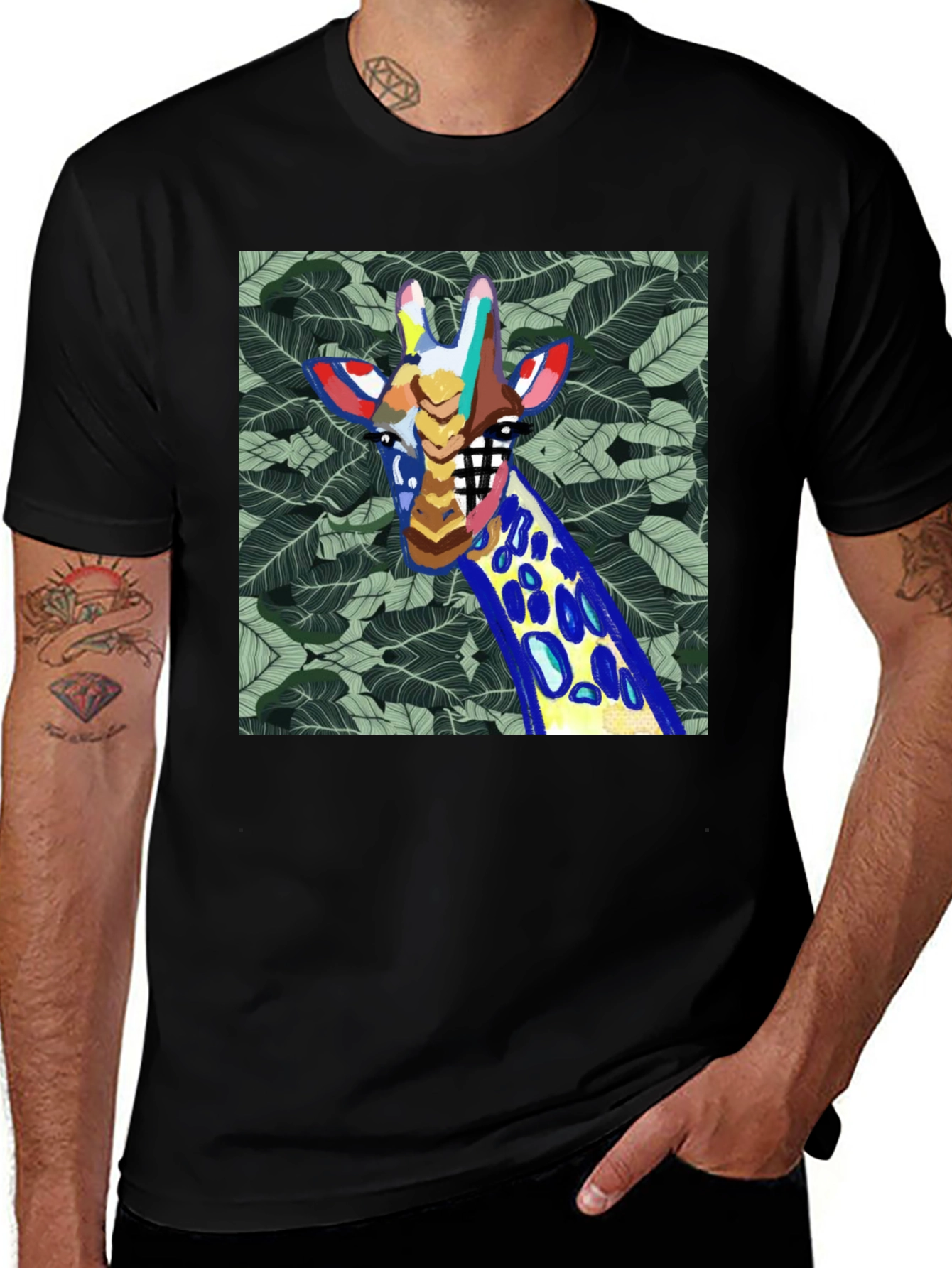 Variant 20 of Abstract Giraffe Graphic Print Men's Black T-Shirt