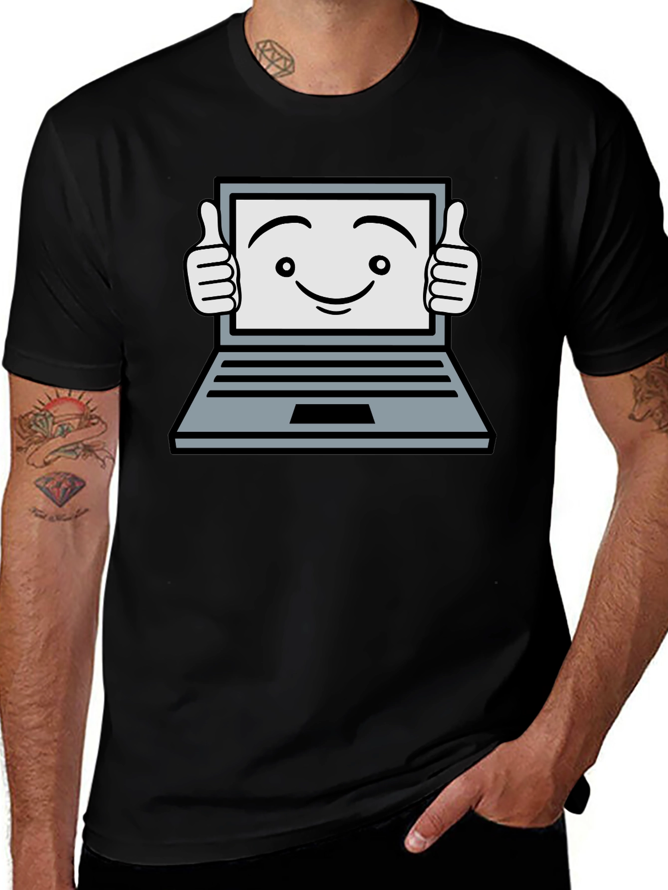 Variant 21 of Funny Laptop Thumbs Up Graphic Black T-Shirt