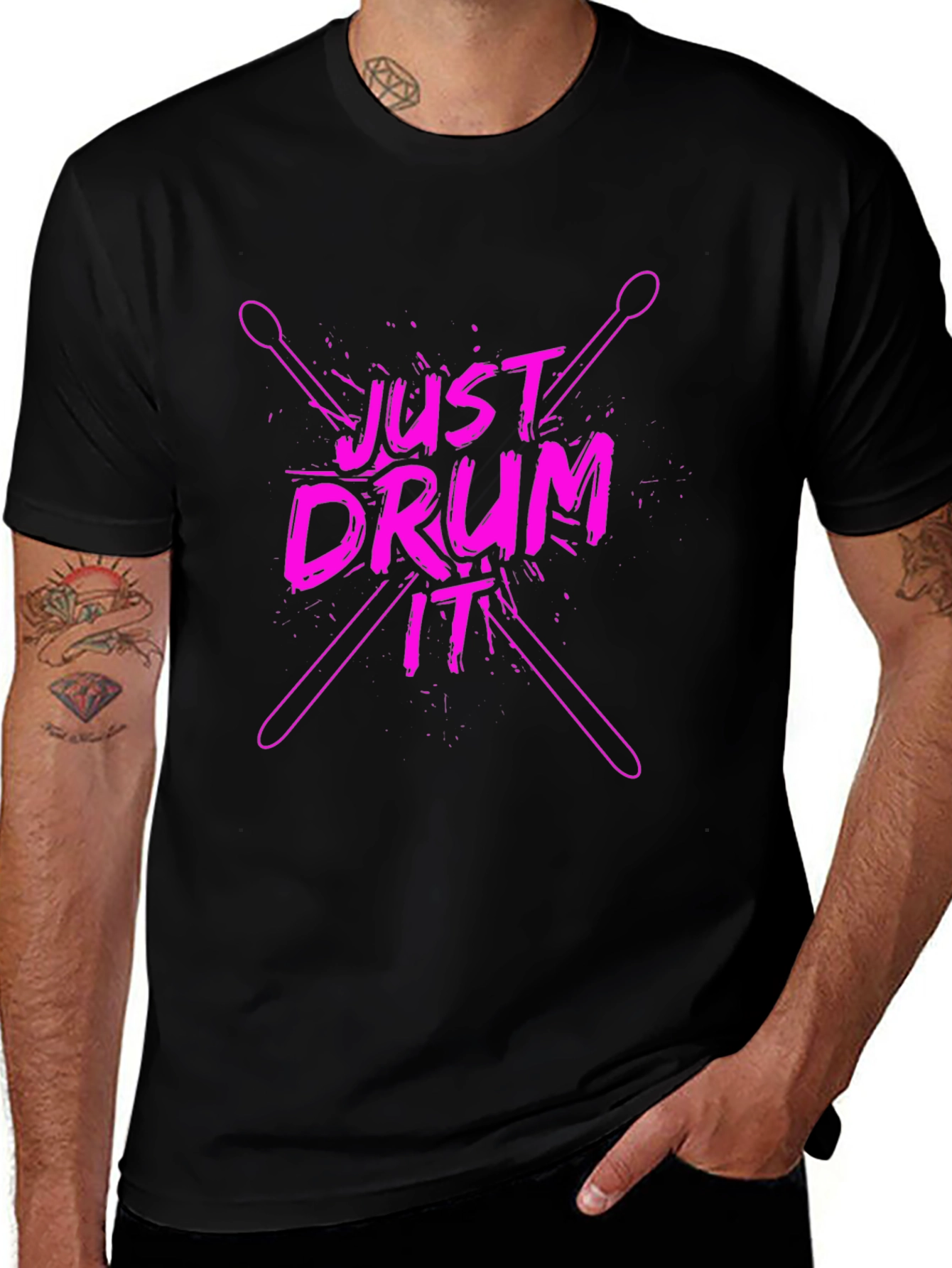 Variant 29 of Just Drum It T-Shirt - Black, Pink Graphic Tee