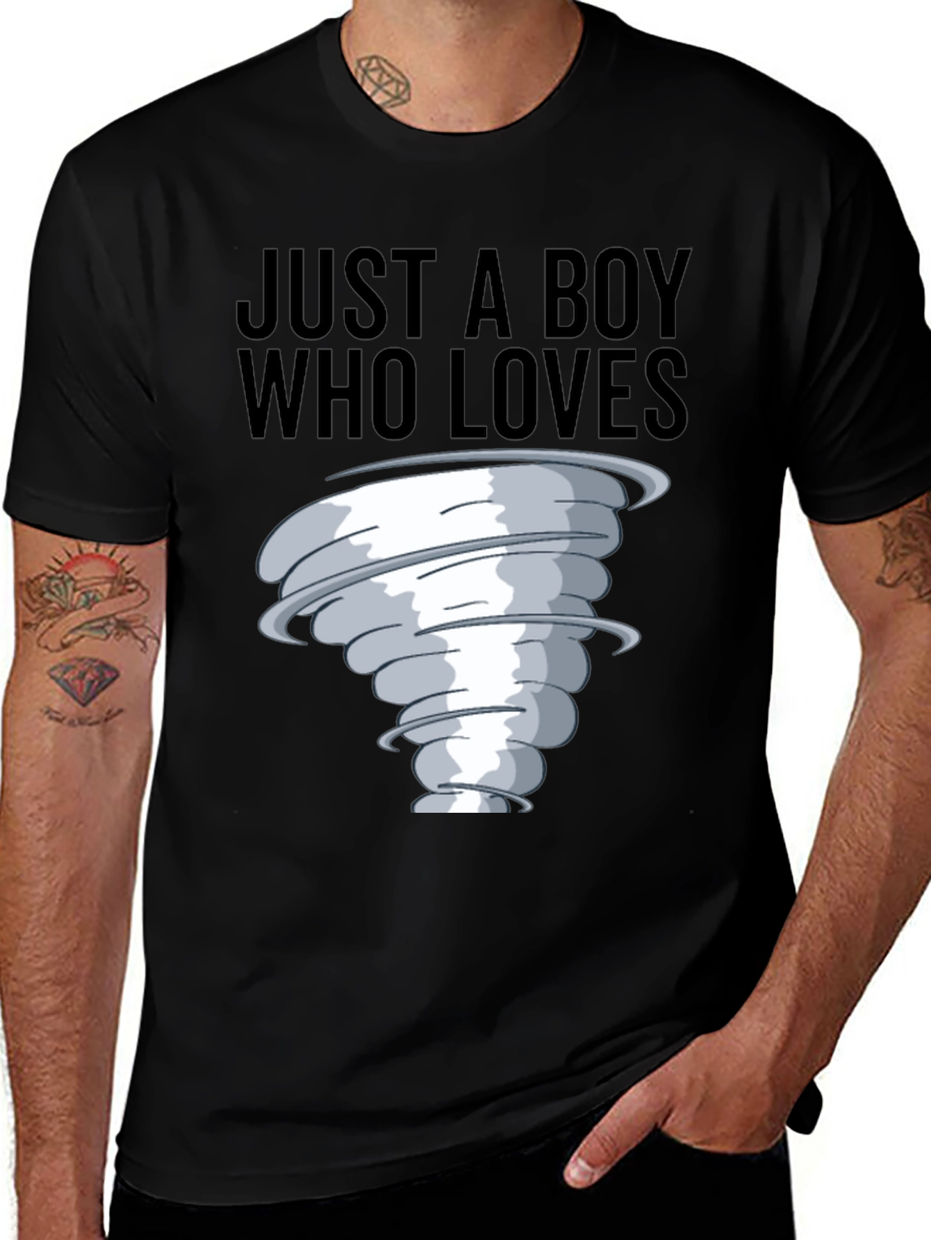 Variant 13 of Boy Who Loves Tornado T-Shirt, Black Cotton Tee