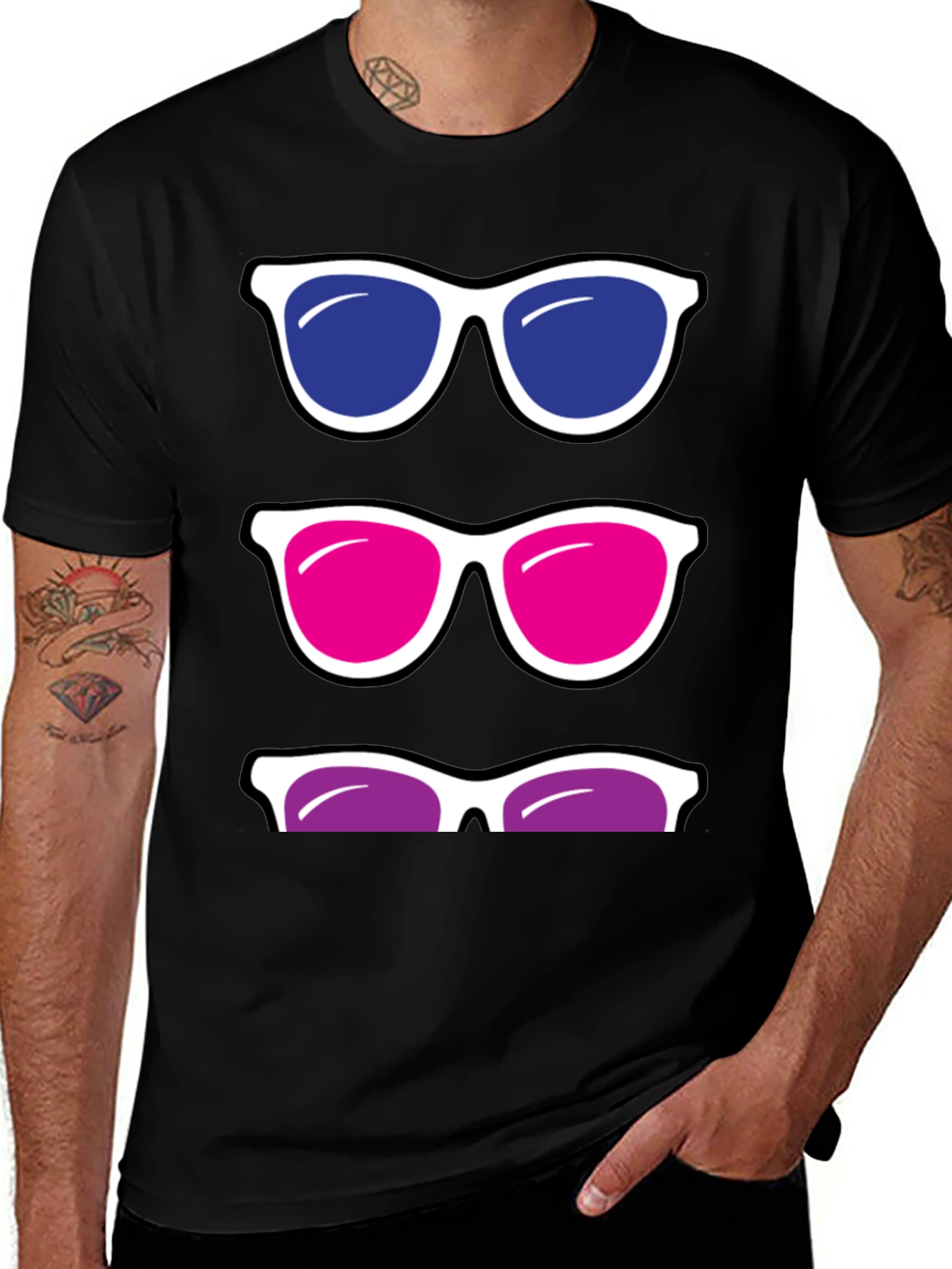 Variant 9 of Sunglasses Stack Graphic Tee - Funky Casual Style