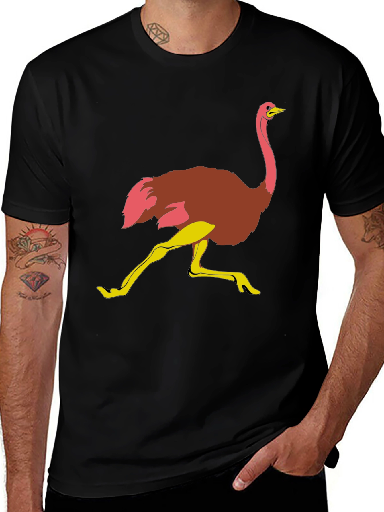 Variant 27 of Ostrich Graphic Tee - Quirky Men's Black T-Shirt
