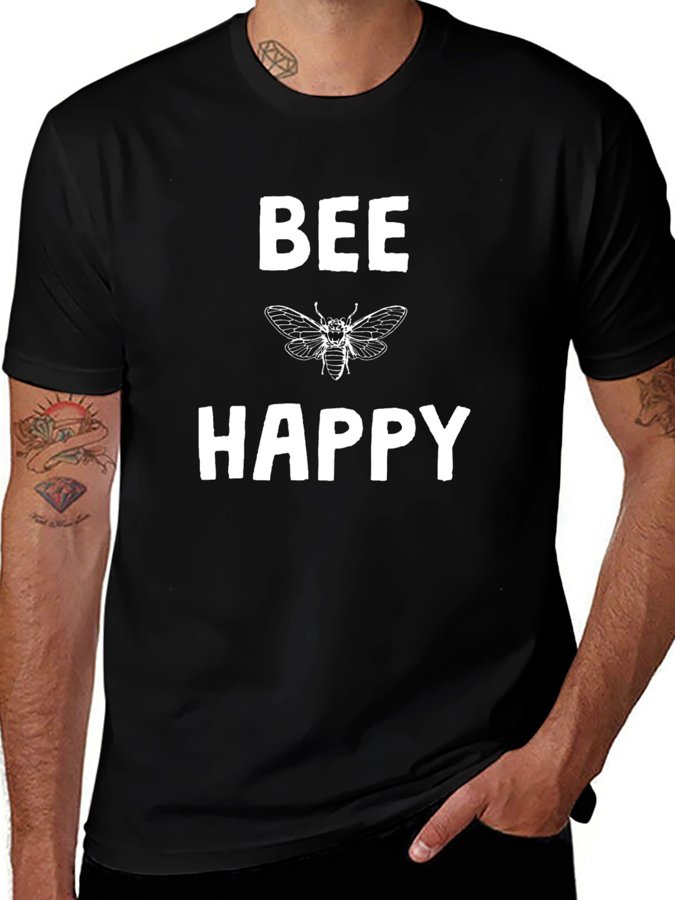 Variant 6 of Bee Happy Graphic Tee - Black T-Shirt