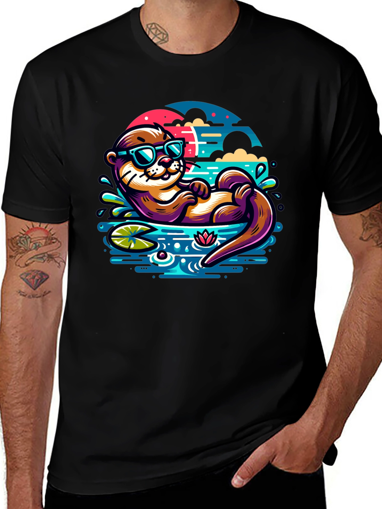 Variant 19 of Cool Otter Graphic Tee - Black T-Shirt