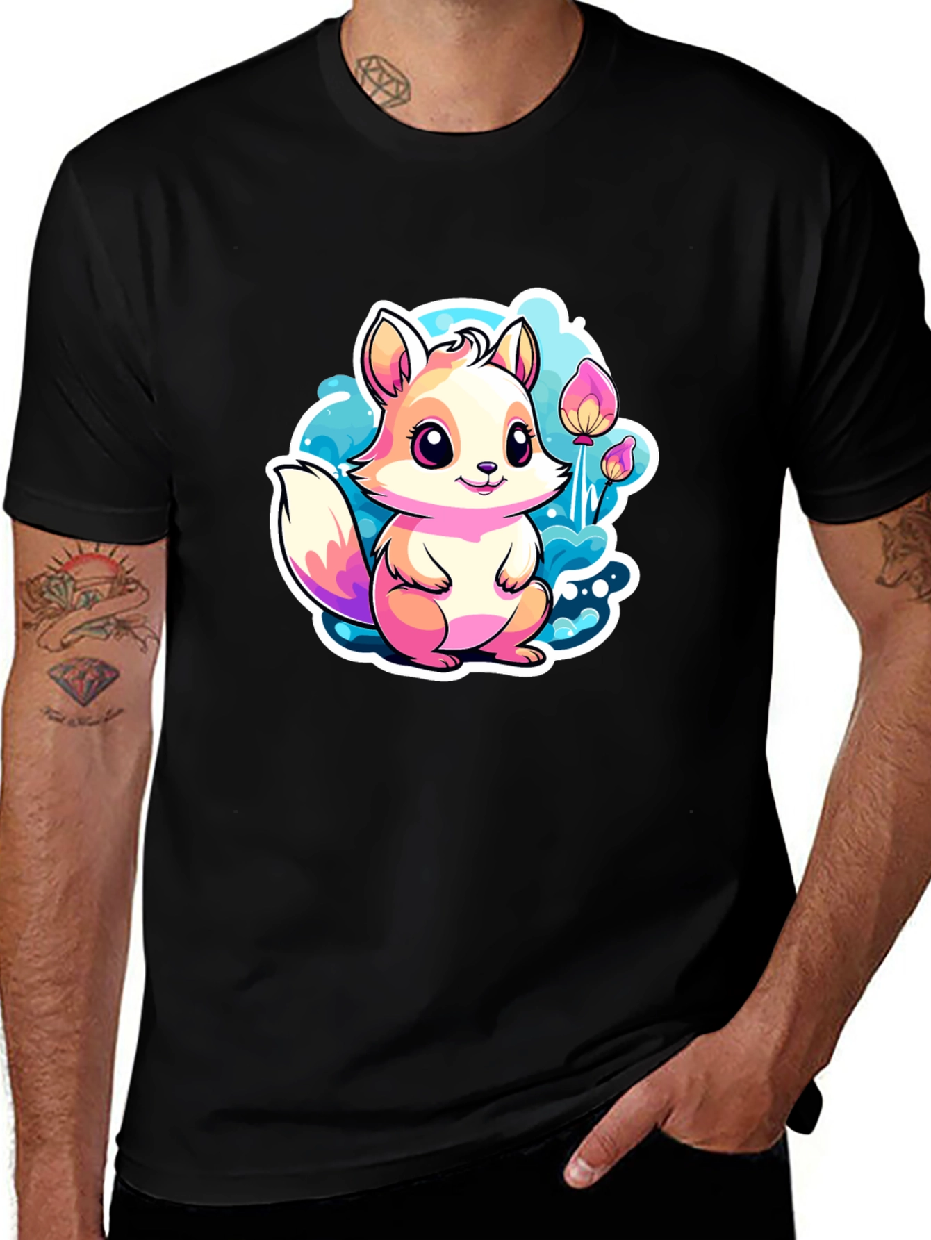 Variant 23 of Cute Cartoon Squirrel Graphic Tee - Black