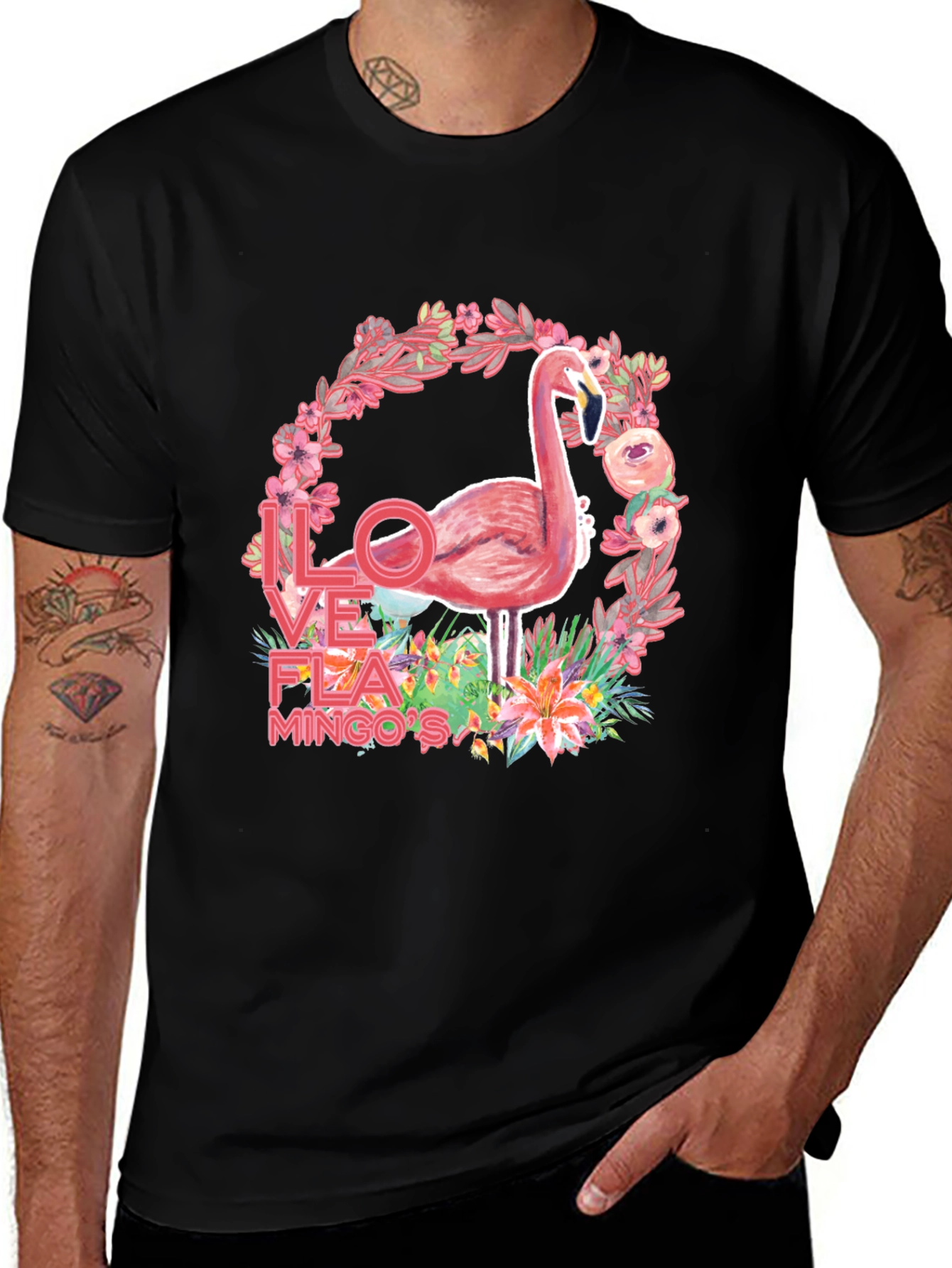 Black I Love Flamingos Graphic T-Shirt main image