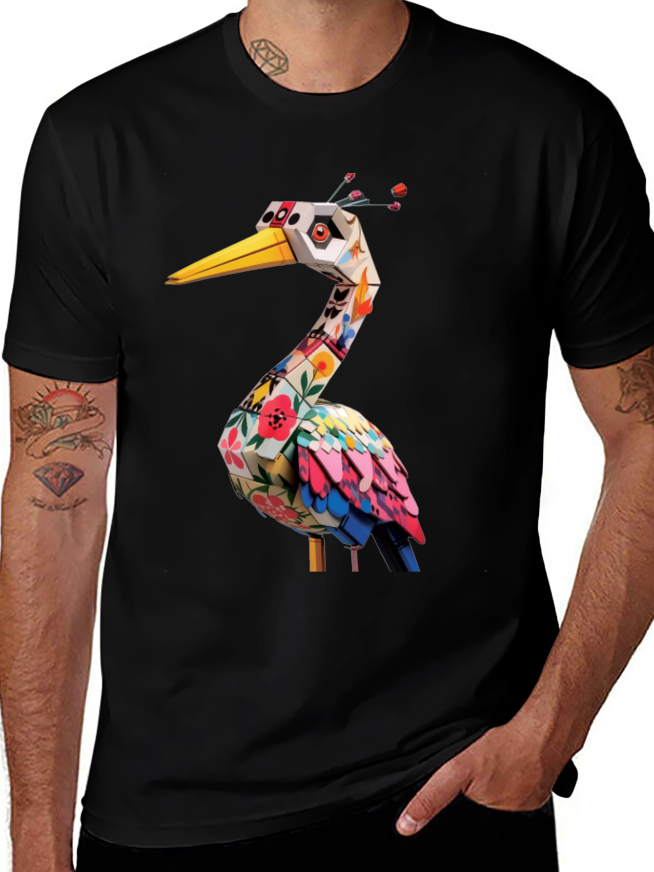 Variant 16 of Geometric Floral Bird Graphic Tee