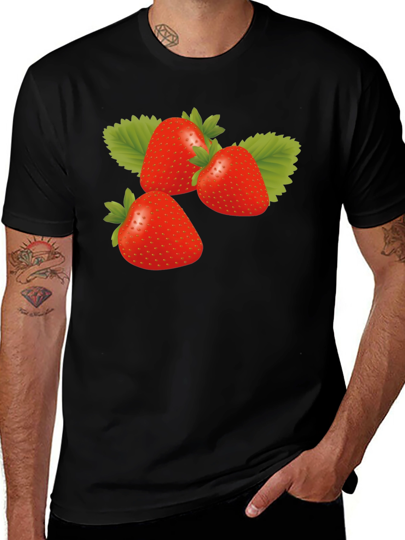Variant 7 of Strawberry Graphic Black T-Shirt - Trendy Casual Wear