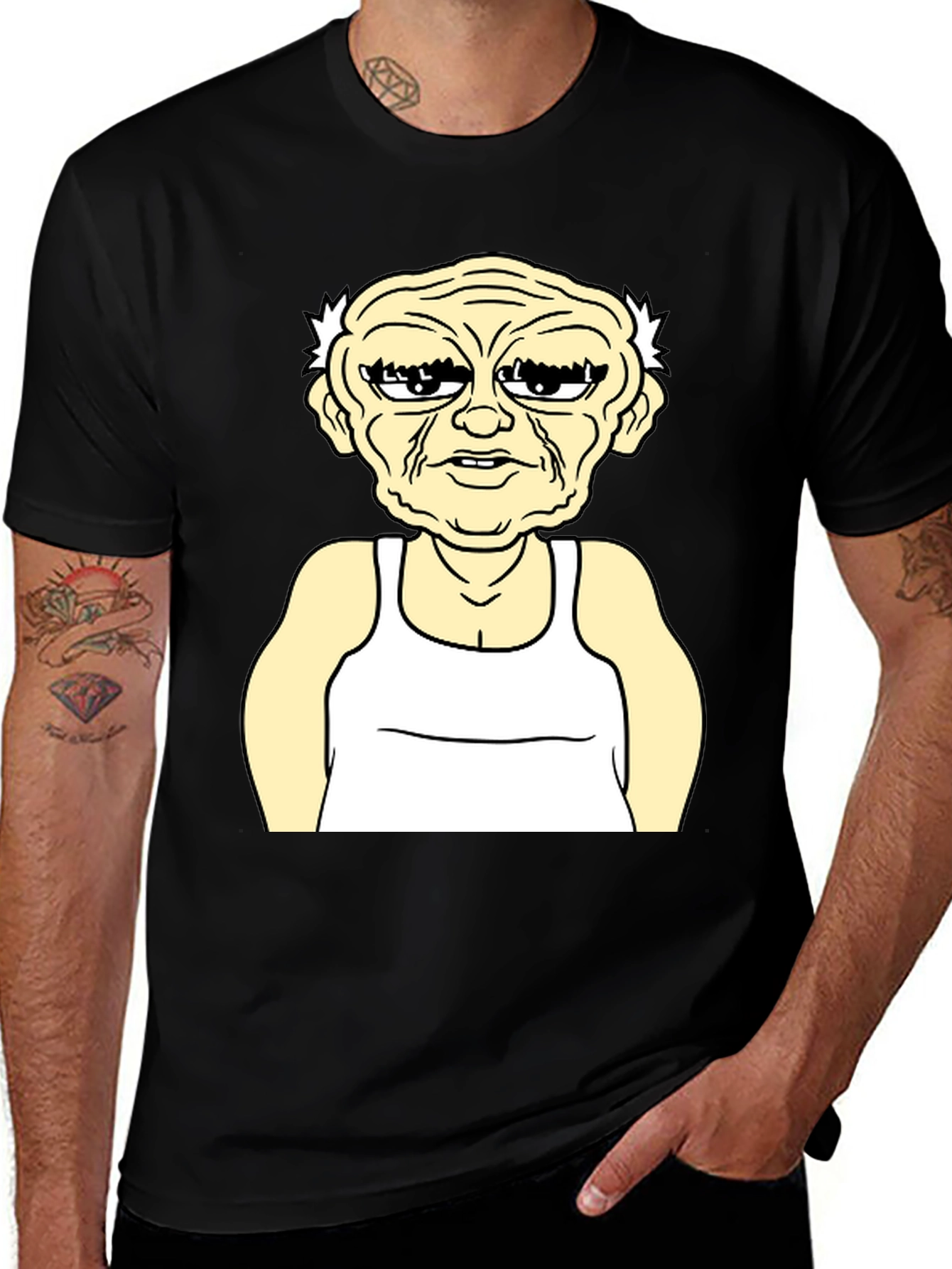 Variant 17 of Funny Cartoon Old Man Black T-Shirt