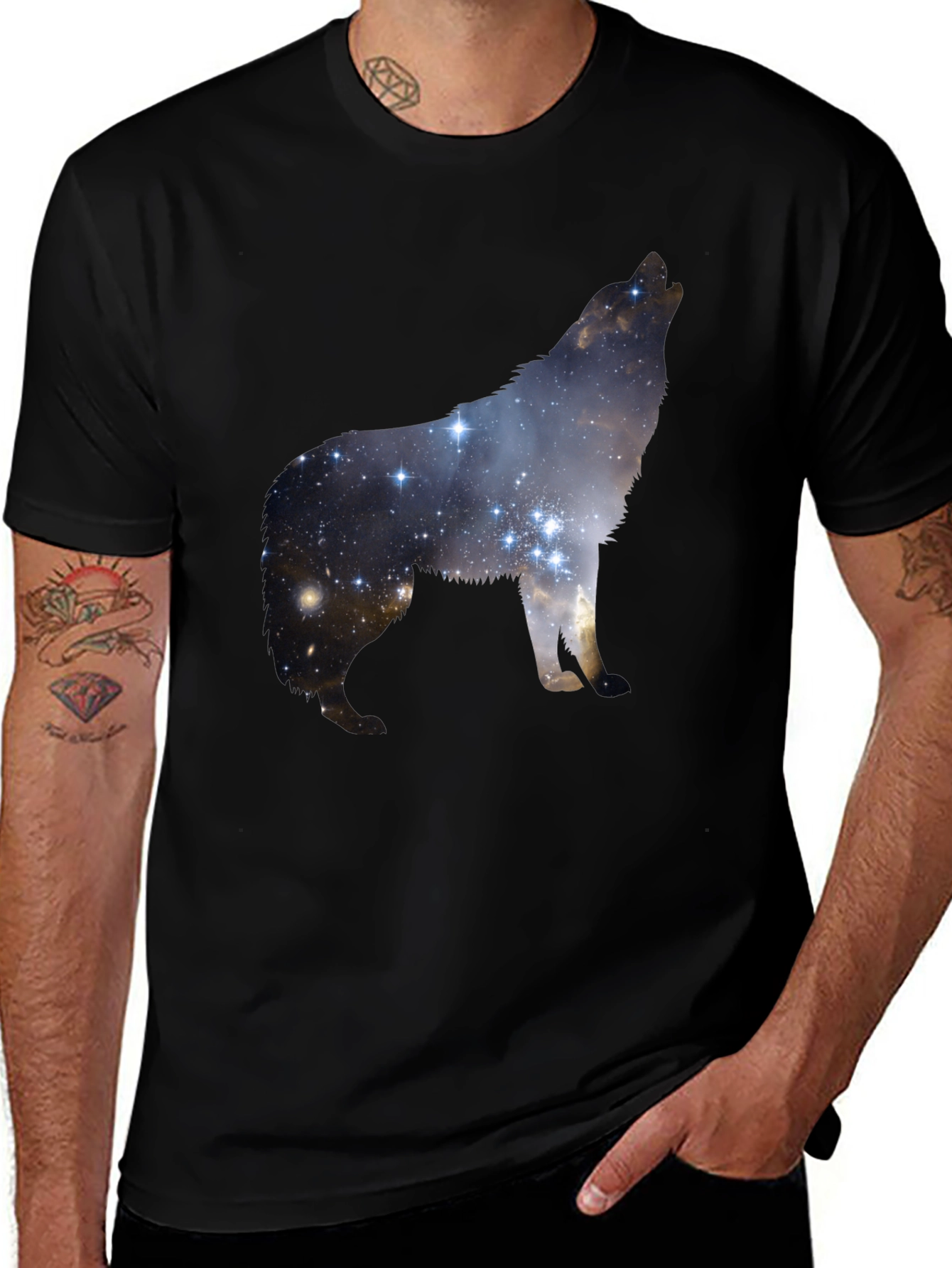 Variant 4 of Galaxy Wolf Graphic Black T-Shirt