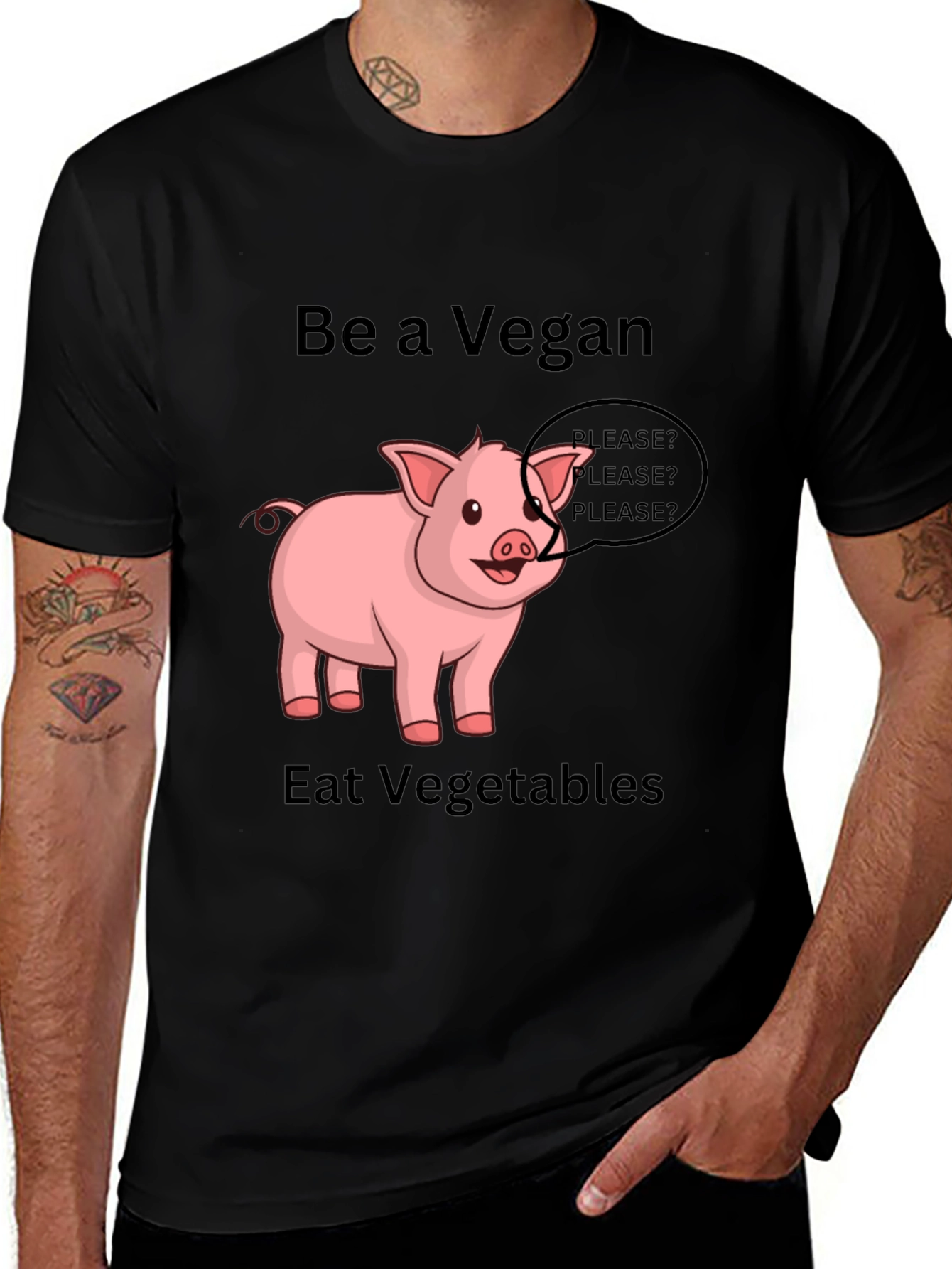 Variant 4 of Vegan Pig Graphic Tee - Eat Vegetables