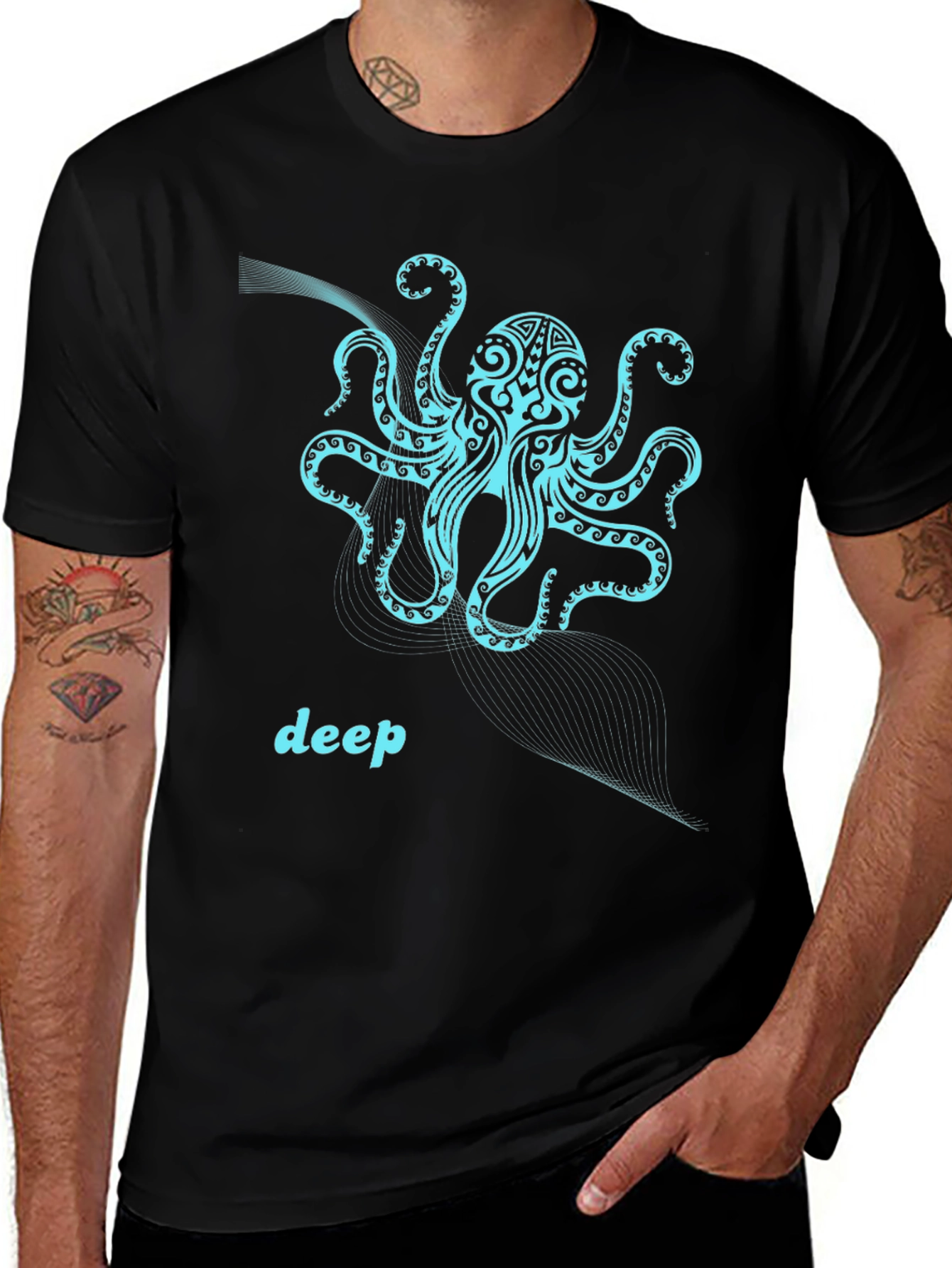 Variant 3 of Deep Sea Octopus Graphic Tee - Black