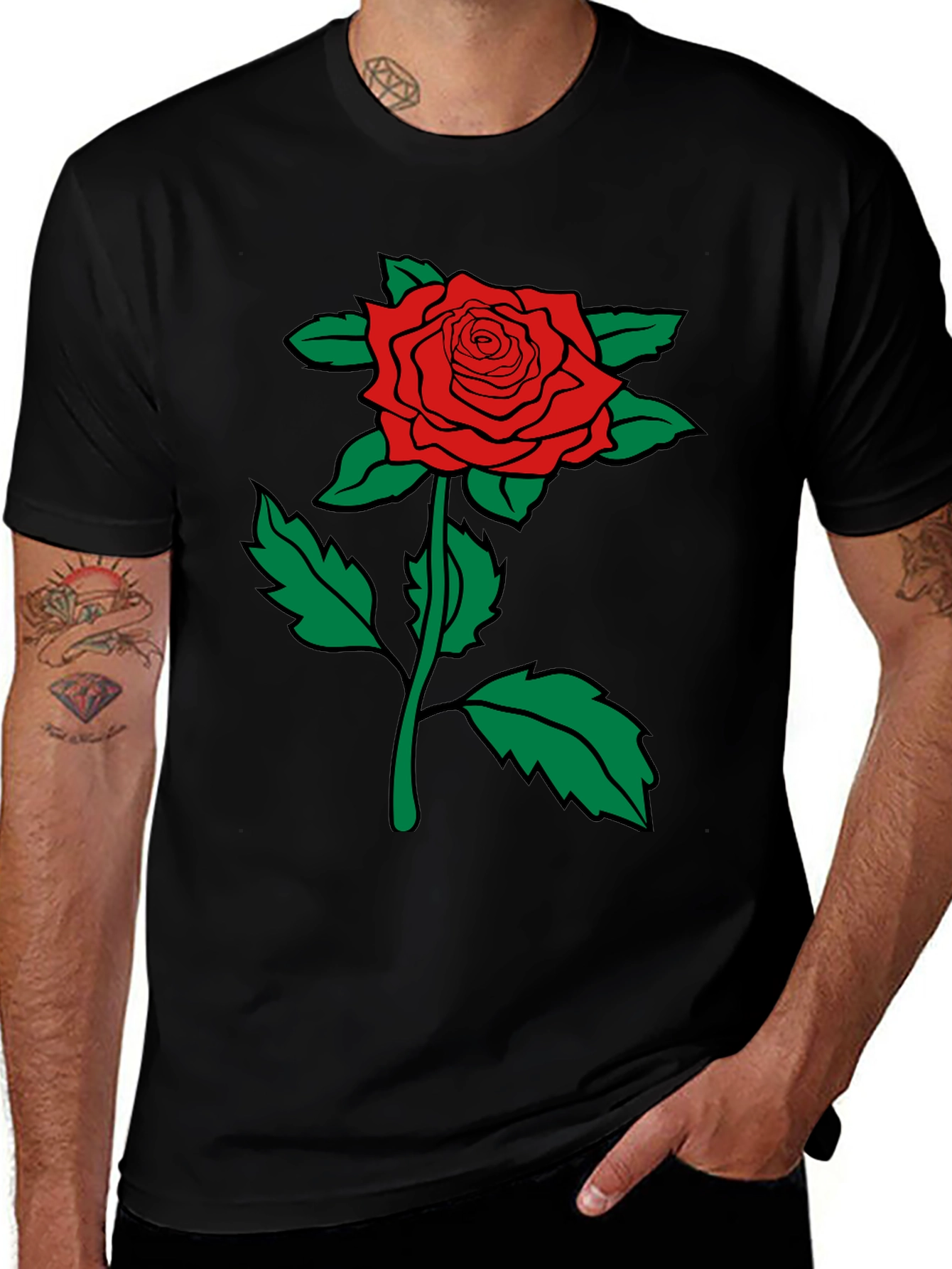 Variant 17 of Red Rose Graphic Tee - Men's Black Cotton T-Shirt