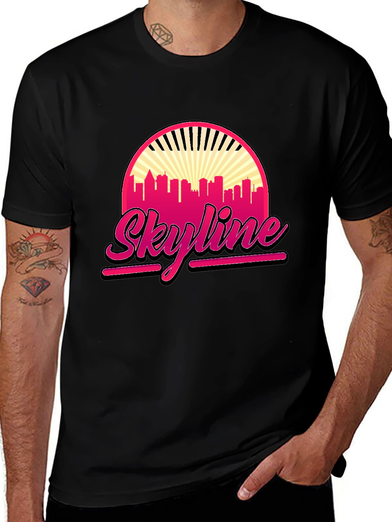 Variant 27 of Retro Skyline Graphic Tee - Black Cotton T-Shirt