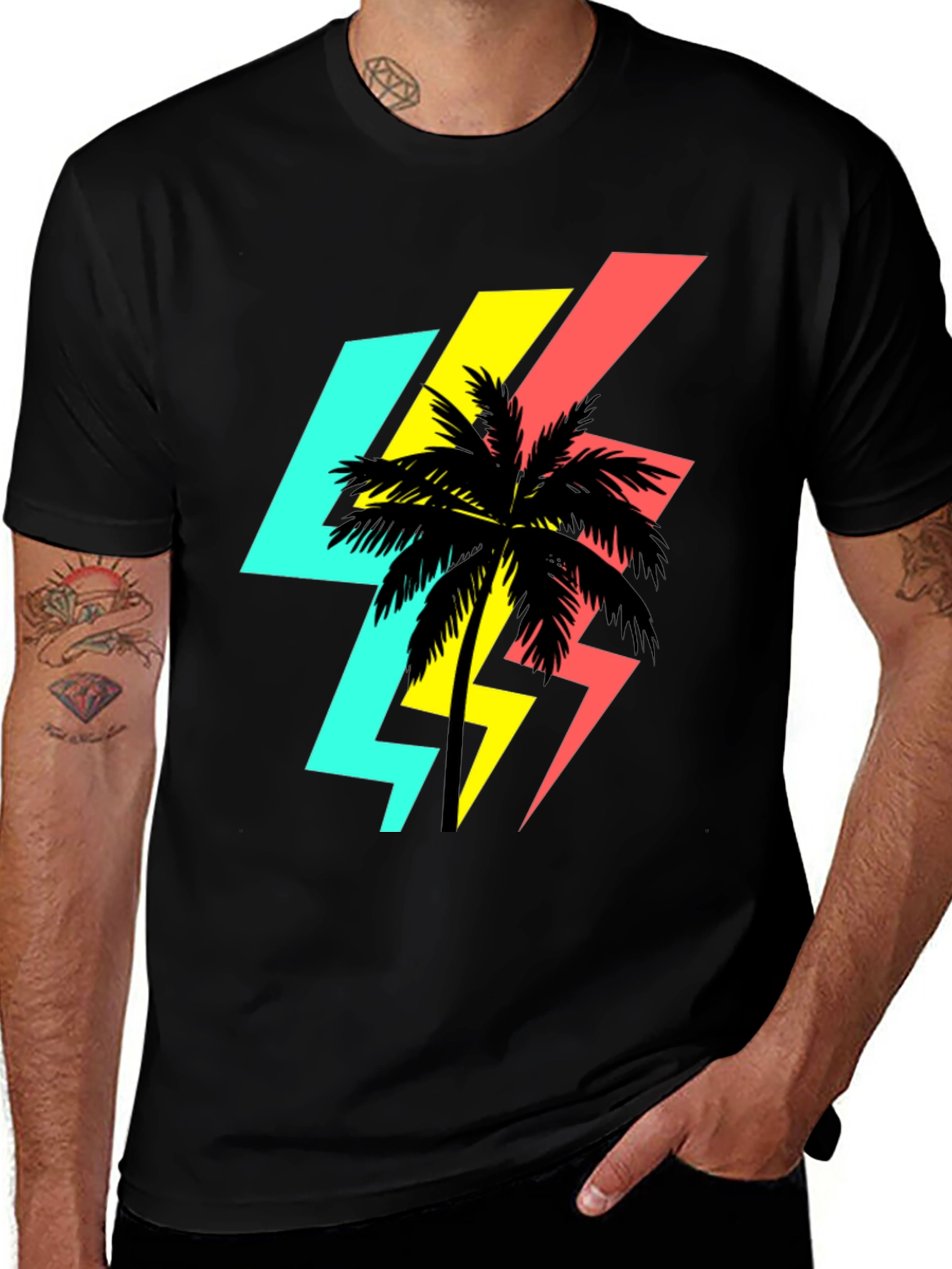 Variant 6 of Retro Palm Tree Lightning Bolt Graphic Tee