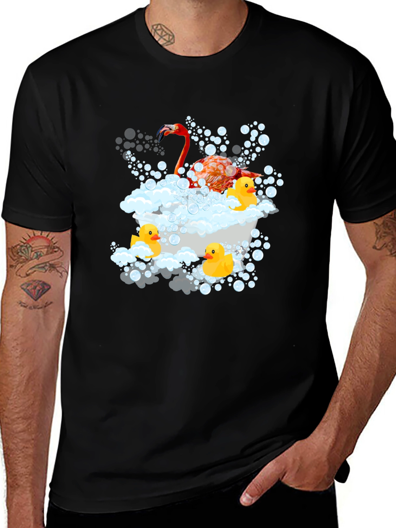 Variant 13 of Flamingo Duck Tub Black T-Shirt
