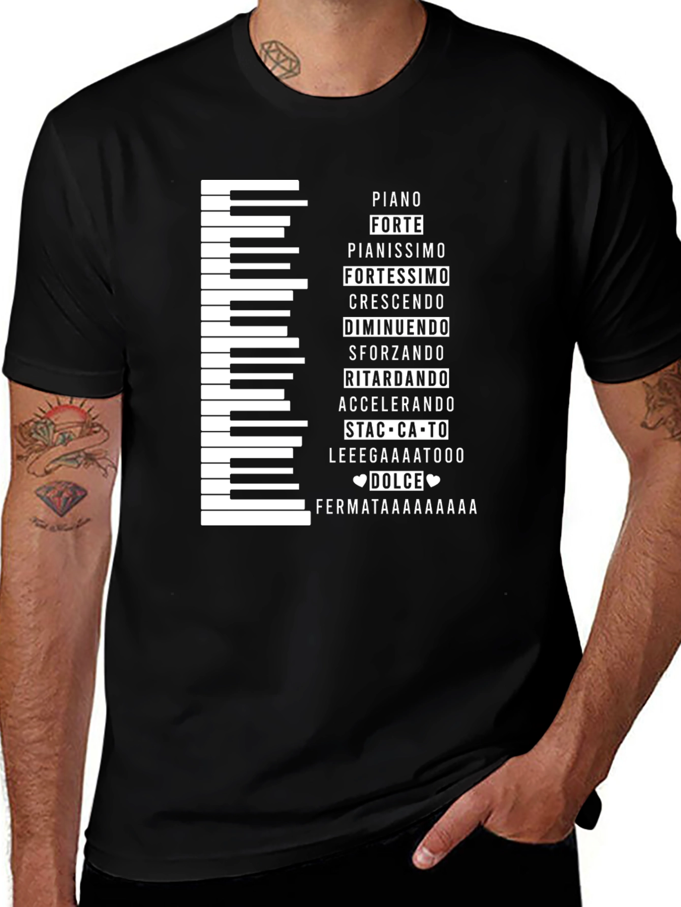 Variant 14 of Musical Expression T-Shirt - Piano Keys & Italian Terms