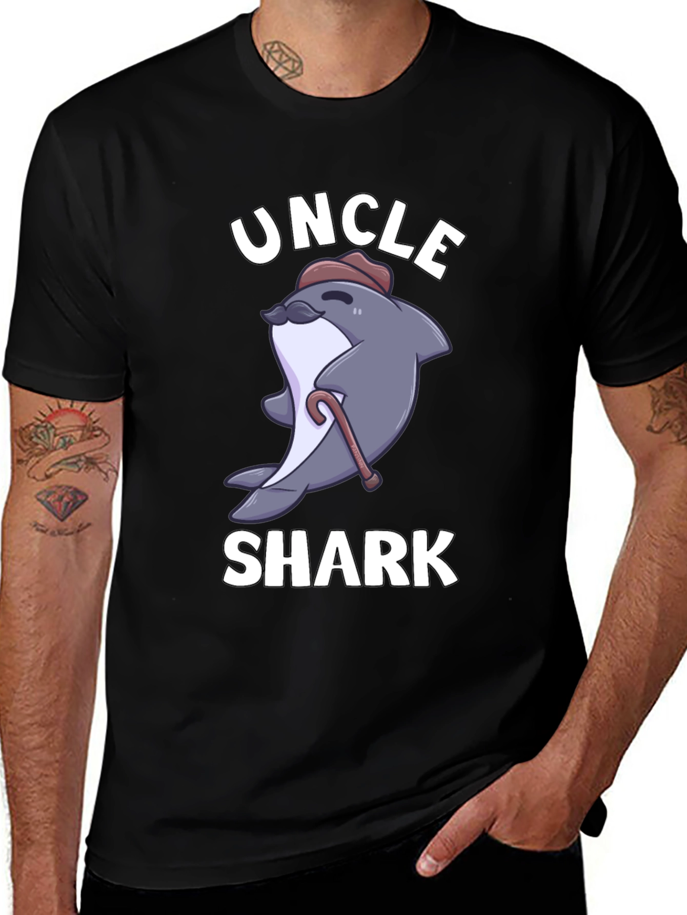 Variant 8 of Uncle Shark Graphic Tee - Funny Cartoon Shark T-Shirt