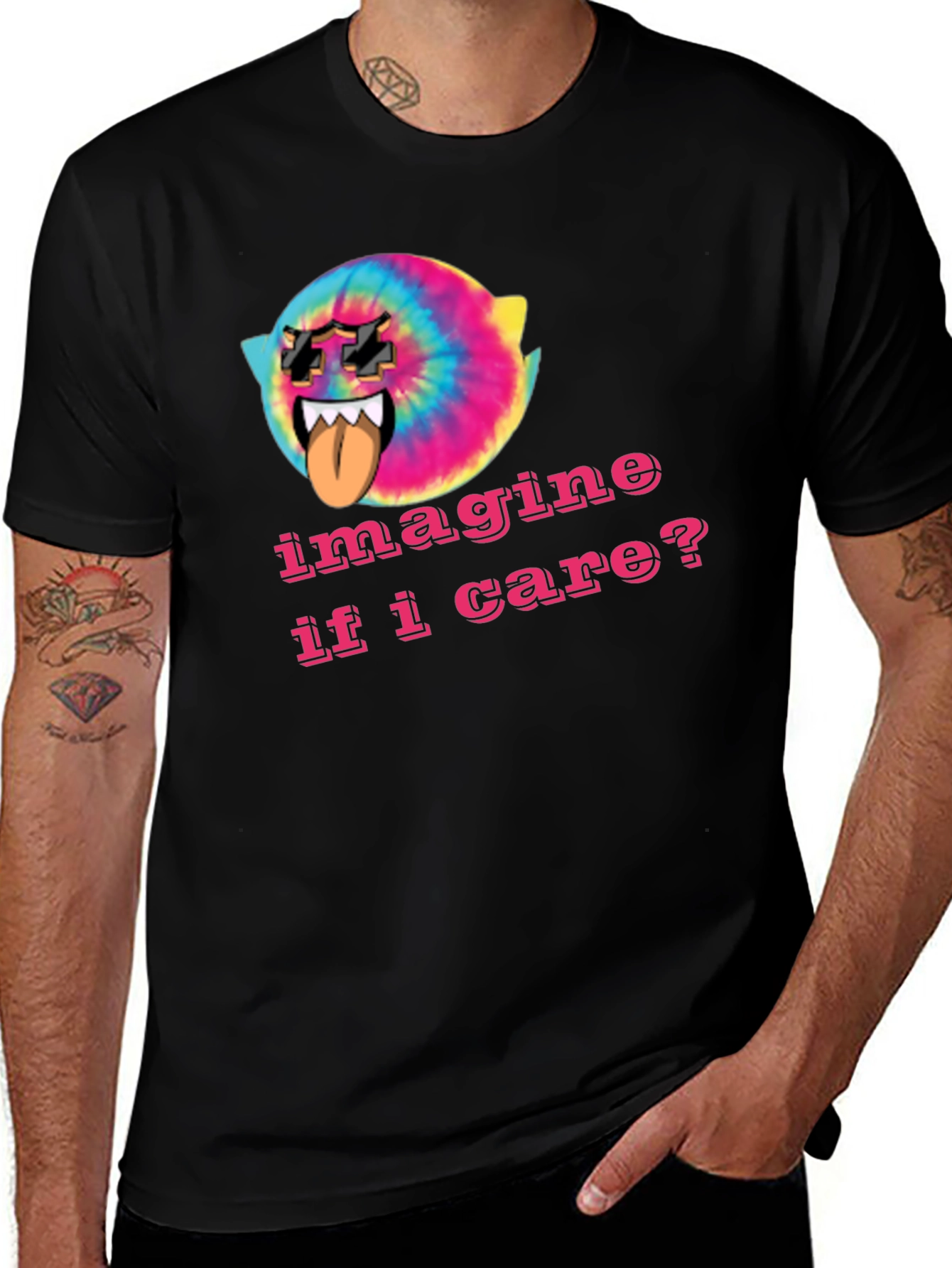 Variant 28 of Imagine If I Care? Tee - Trendy Tie-Dye Ghost Graphic T-Shirt