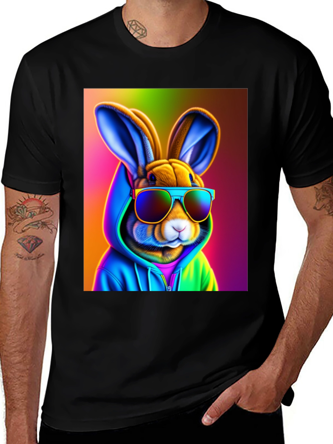 Variant 4 of Cool Rabbit Tee: Rainbow Hoodie & Shades