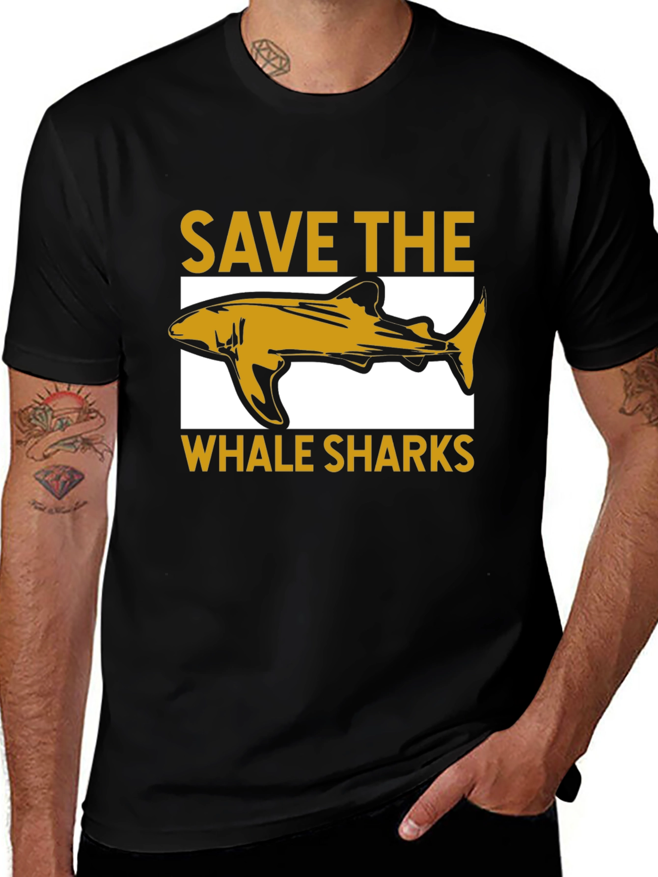 Variant 16 of Save the Whale Sharks T-Shirt - Black Graphic Tee
