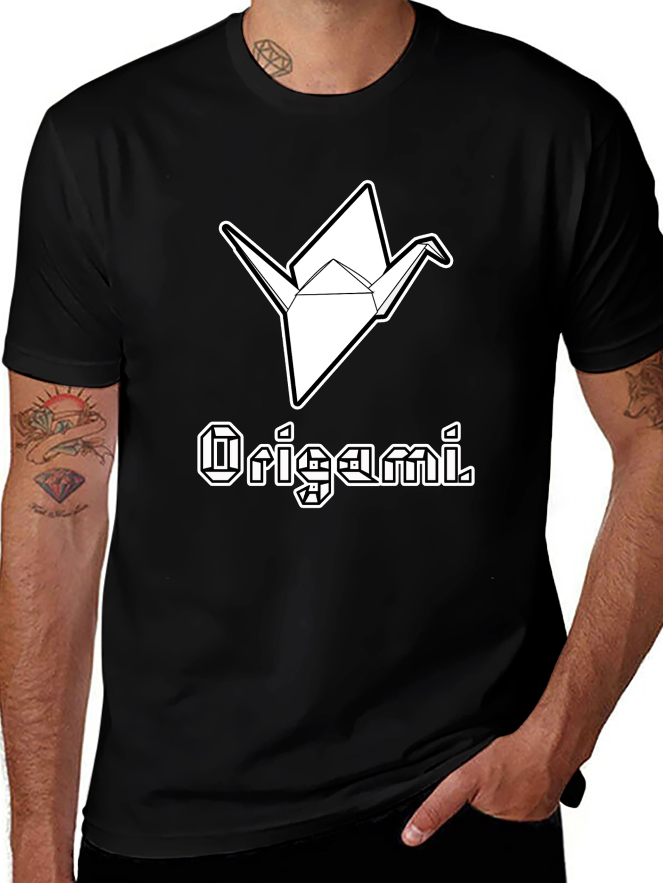Origami Crane Graphic Tee - Stylish Black Cotton T-Shirt