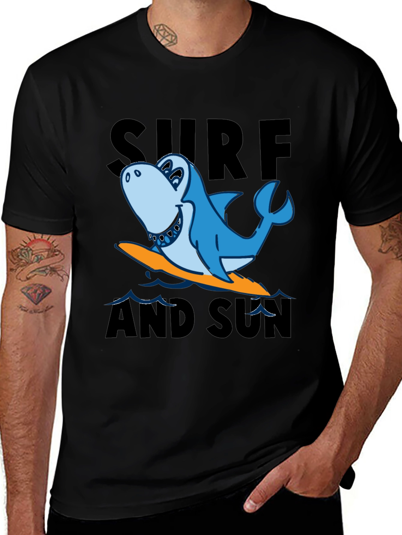 Variant 28 of Surf & Sun Shark T-Shirt - Black Cotton Tee