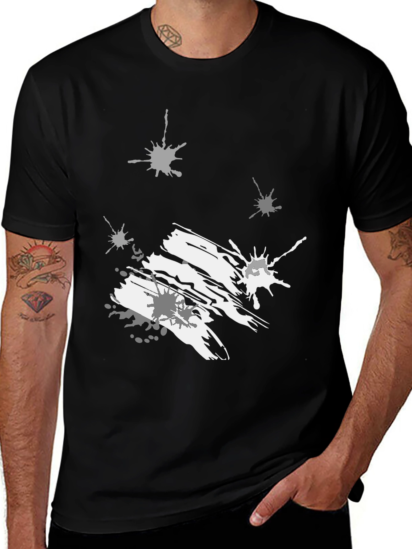 Variant 19 of Abstract Splatter Graphic Black Tee