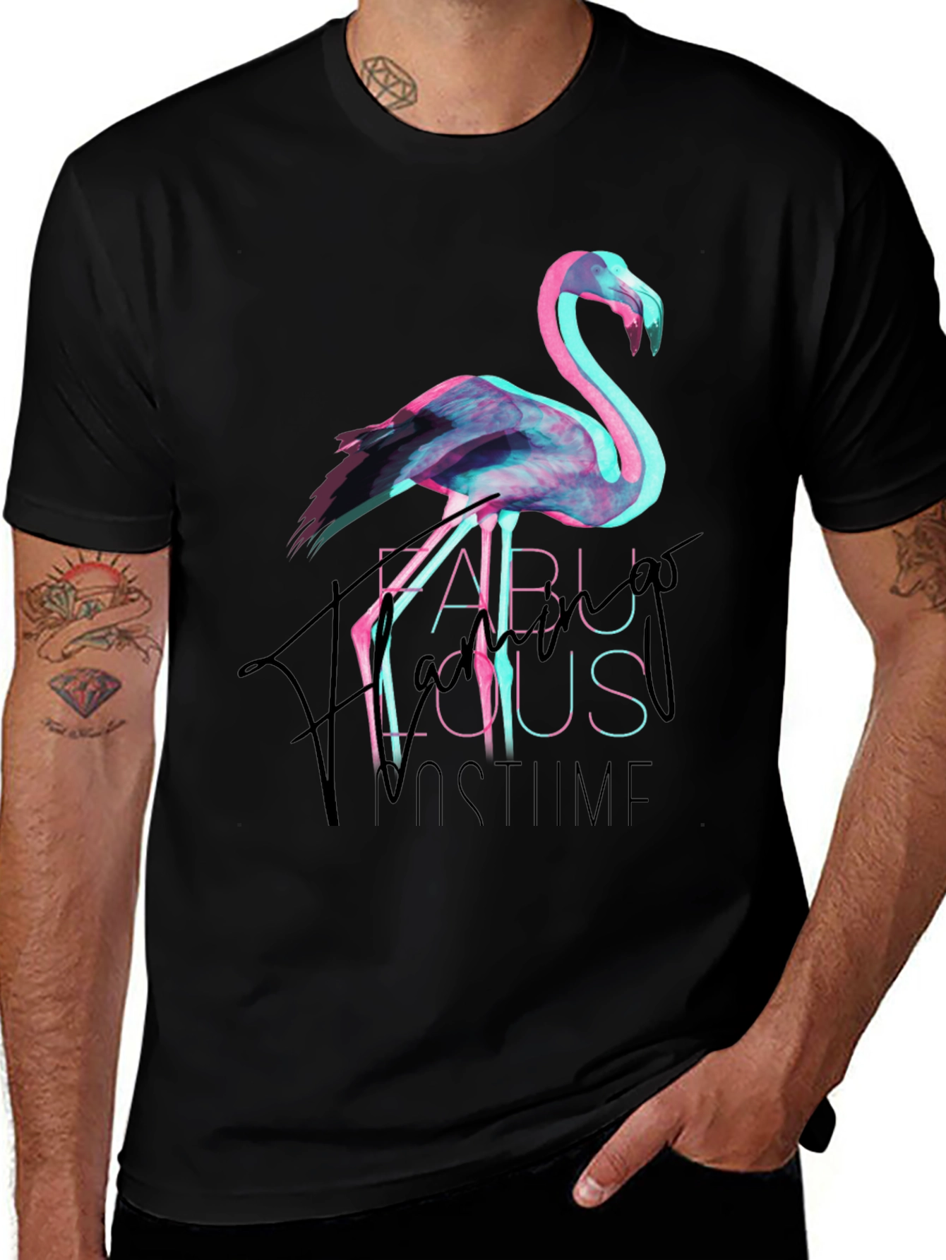 Black Fabulous Flamingo Costume Party Tee main image