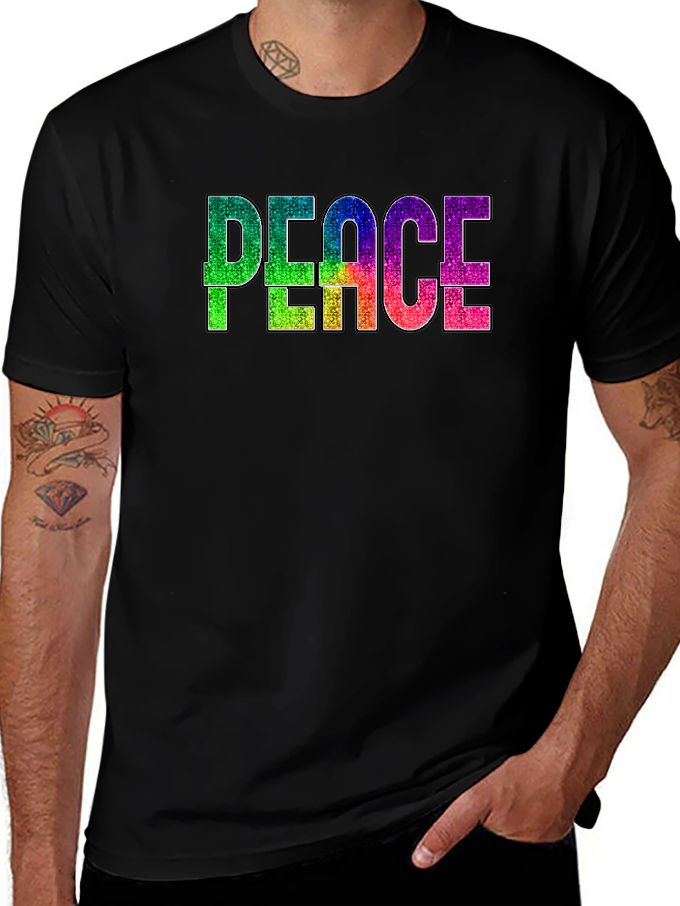 Variant 25 of Peace Glitter Graphic Black T-Shirt