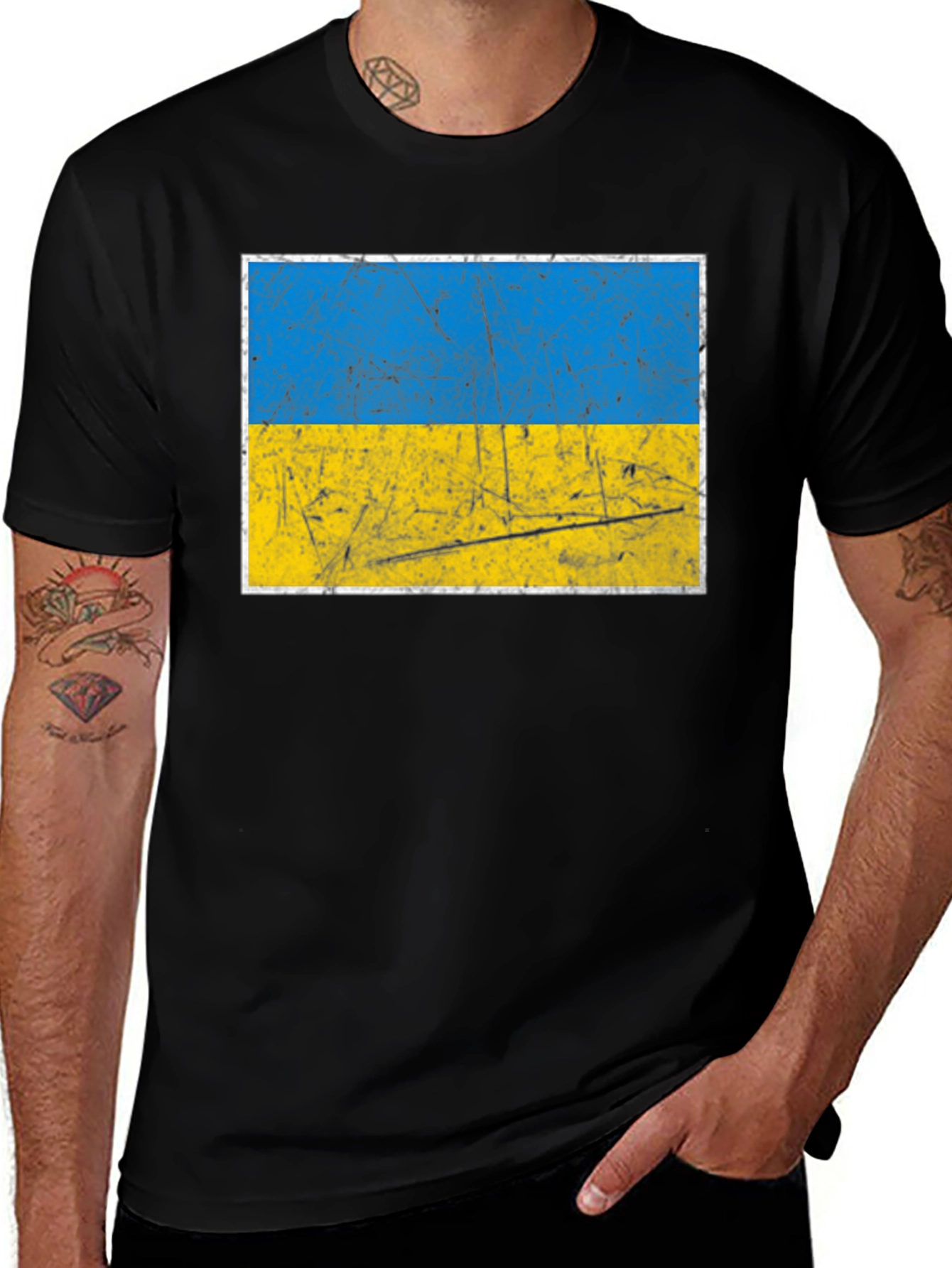 Ukraine Flag Graphic Tee - Distressed Style