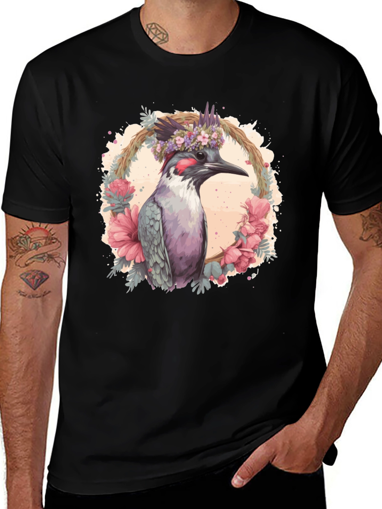 Bird Floral Wreath Graphic Tee