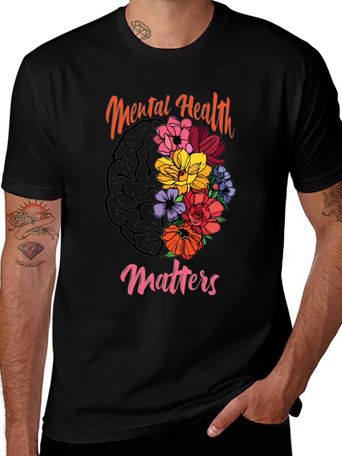 Variant 7 of Mental Health Matters Floral Brain T-Shirt