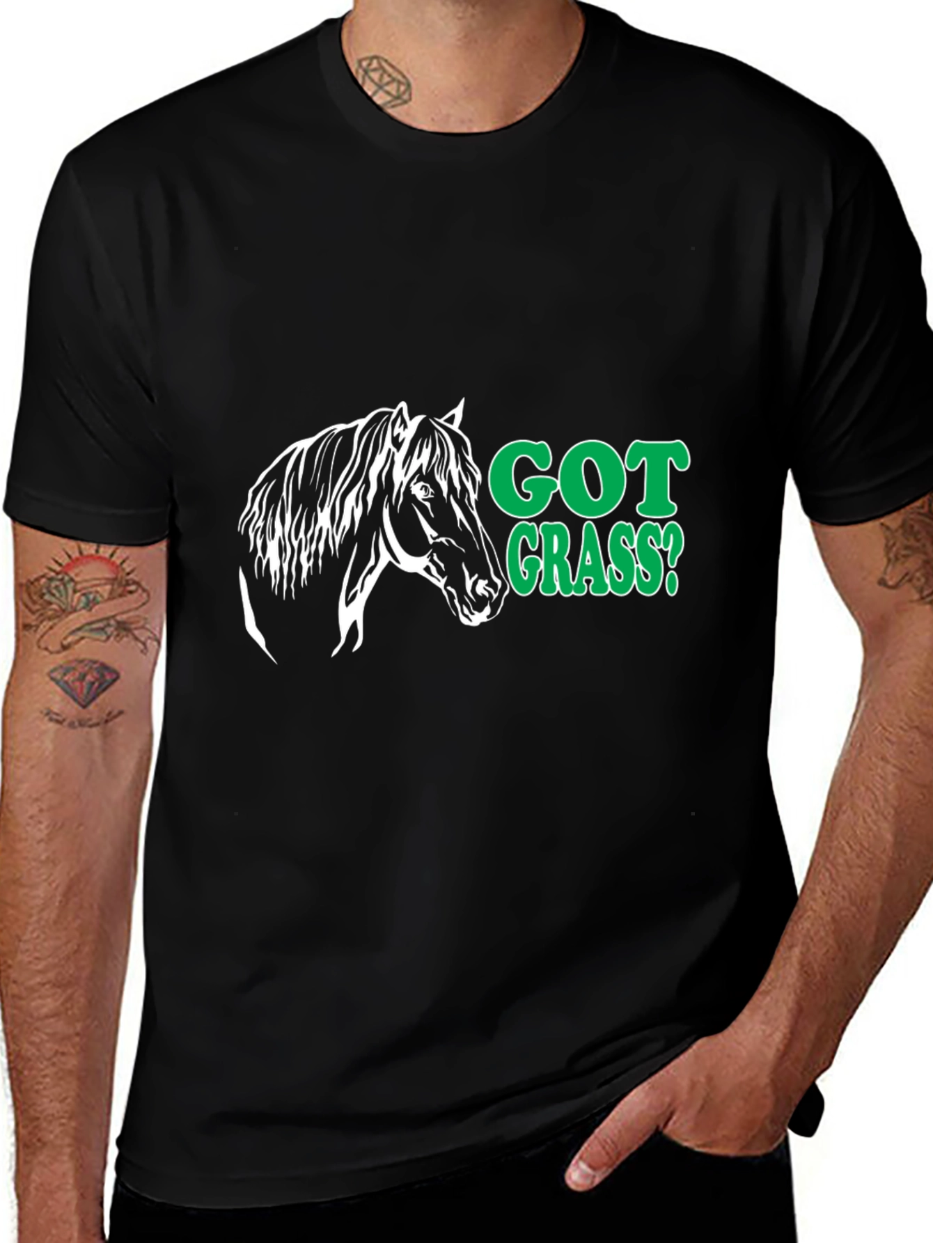 Variant 19 of Got Grass? Horse Graphic Black T-Shirt