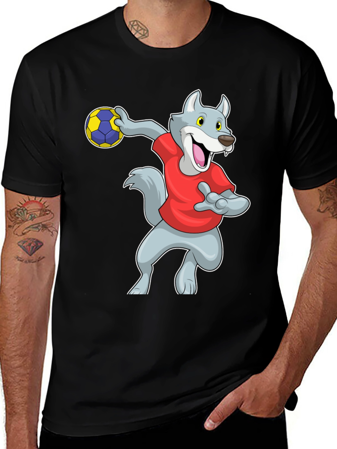 Black Wolf Handball Player Graphic T-Shirt main image