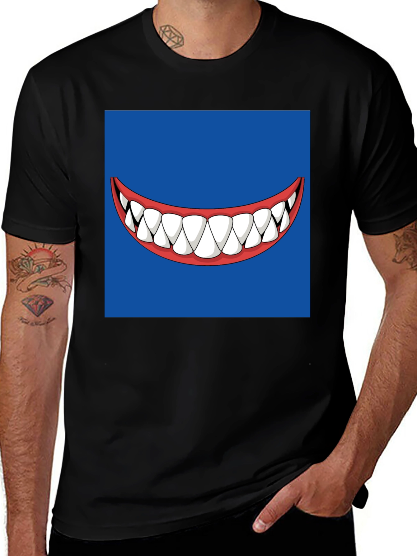 Variant 27 of Smile Teeth Graphic Tee - Men's Black T-Shirt