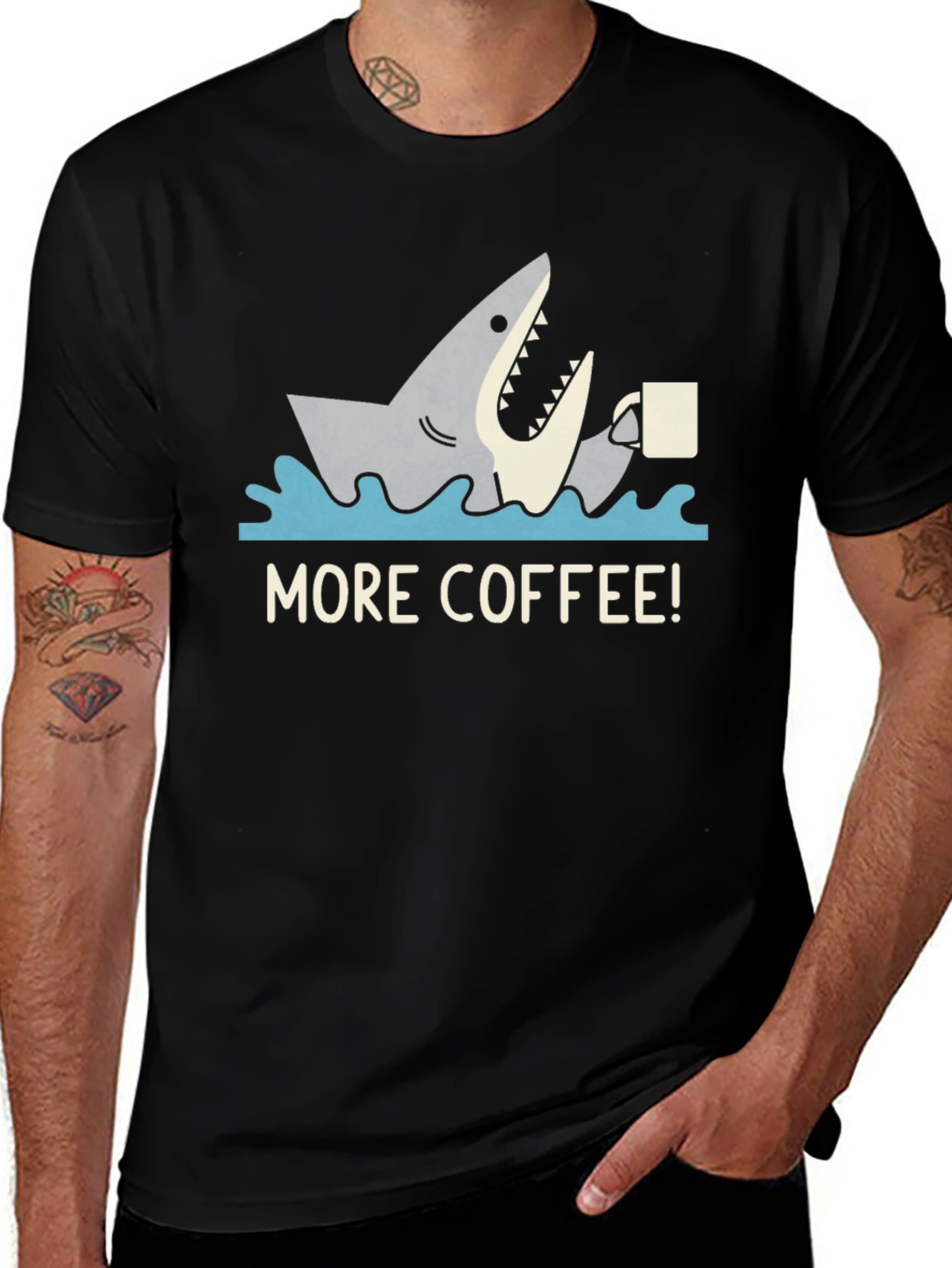 Black More Coffee Shark Graphic Tee - Black Cotton T-Shirt main image