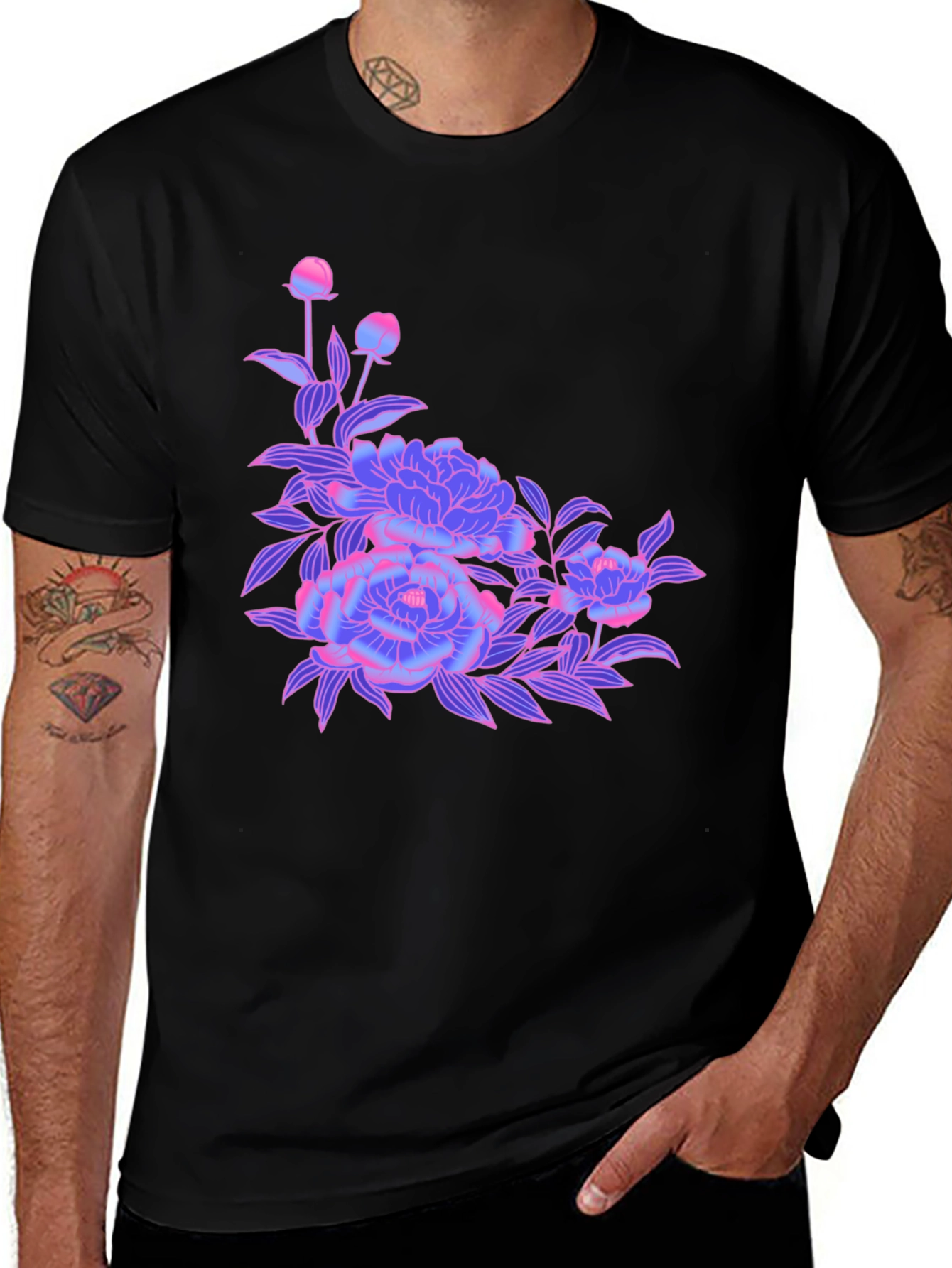 Variant 8 of Black T-Shirt with Neon Floral Design