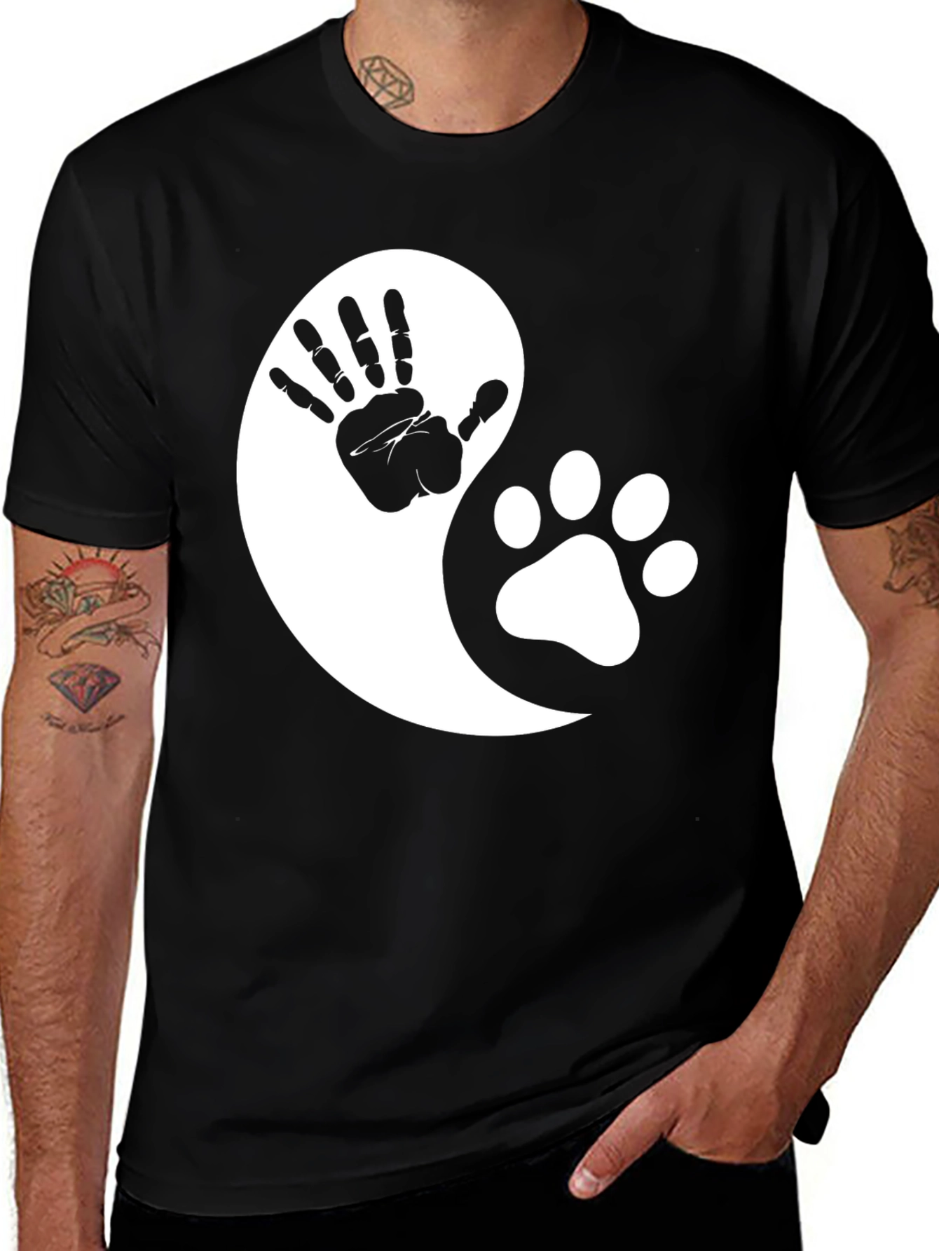 Variant 18 of Yin Yang Hand & Paw Print Graphic T-Shirt