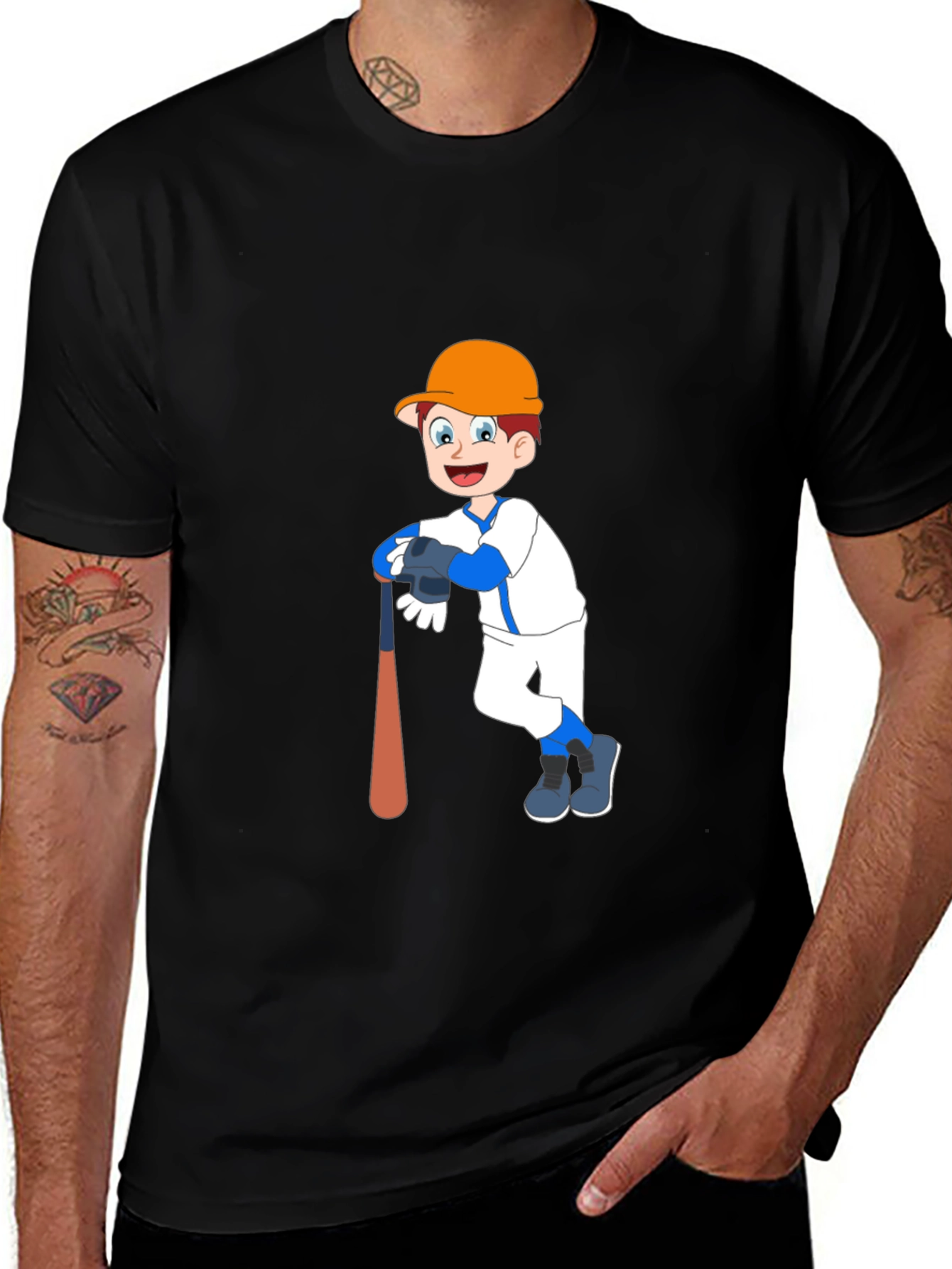 Variant 13 of Baseball Player Cartoon Black T-Shirt