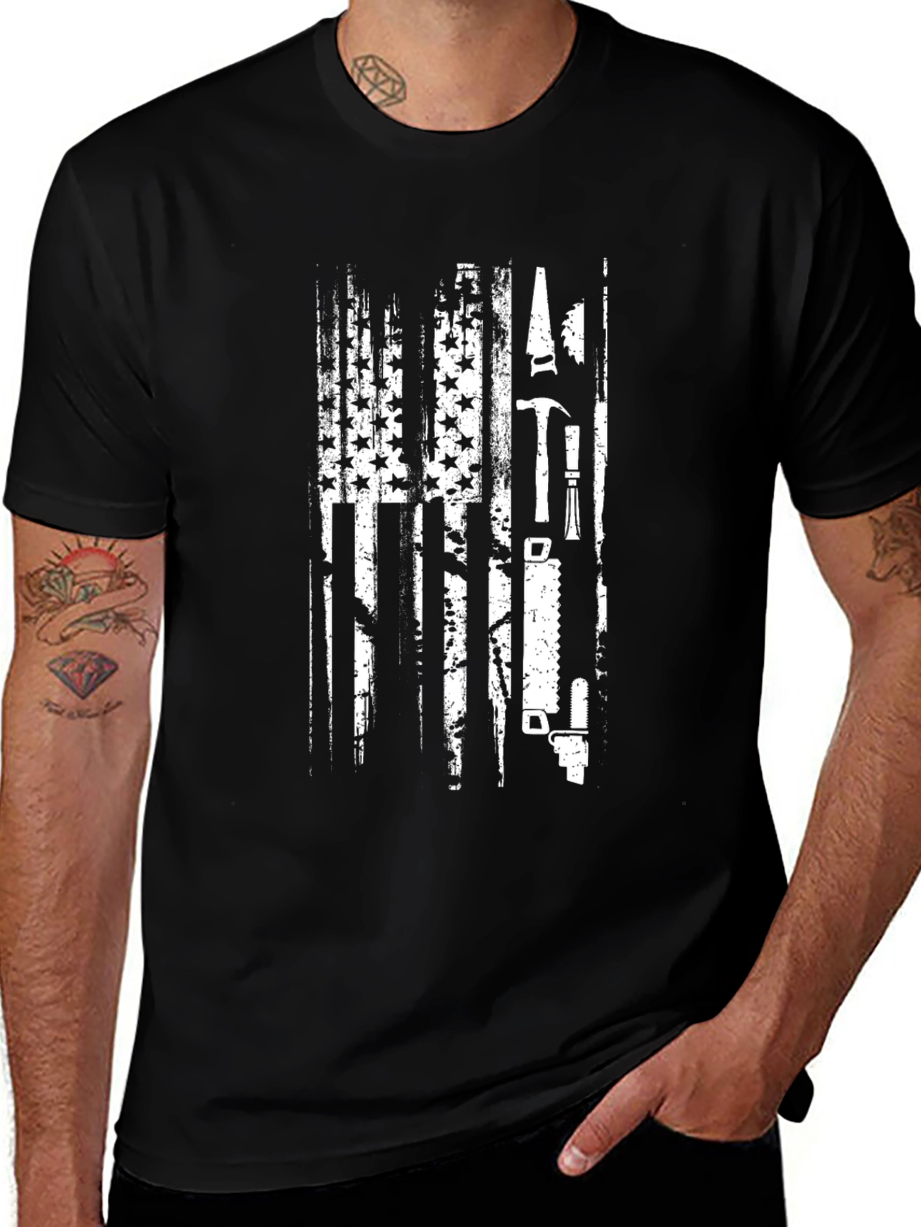 Variant 20 of American Flag Carpenter Tools Graphic T-Shirt