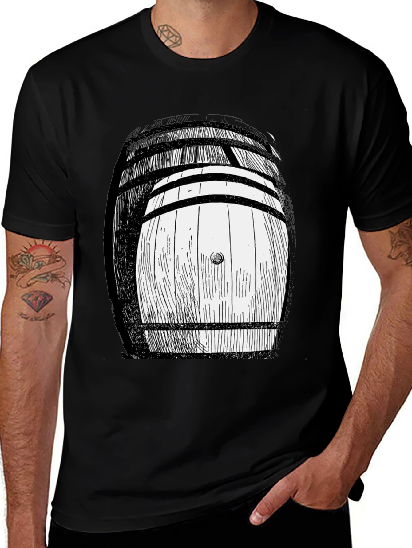 Variant 15 of Barrel Graphic Tee - Black Cotton Blend T-Shirt